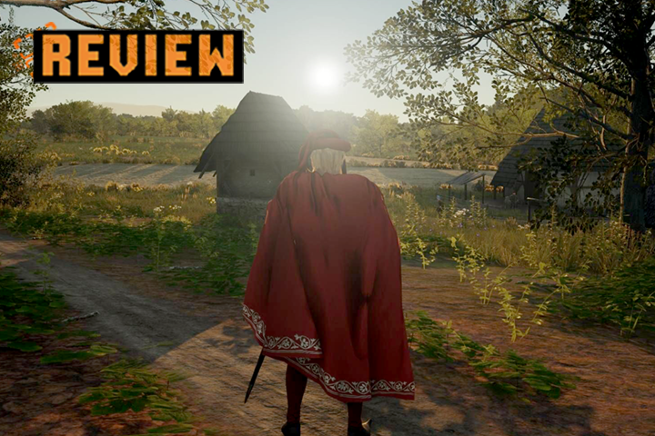 Manor Lords character overlooking a field