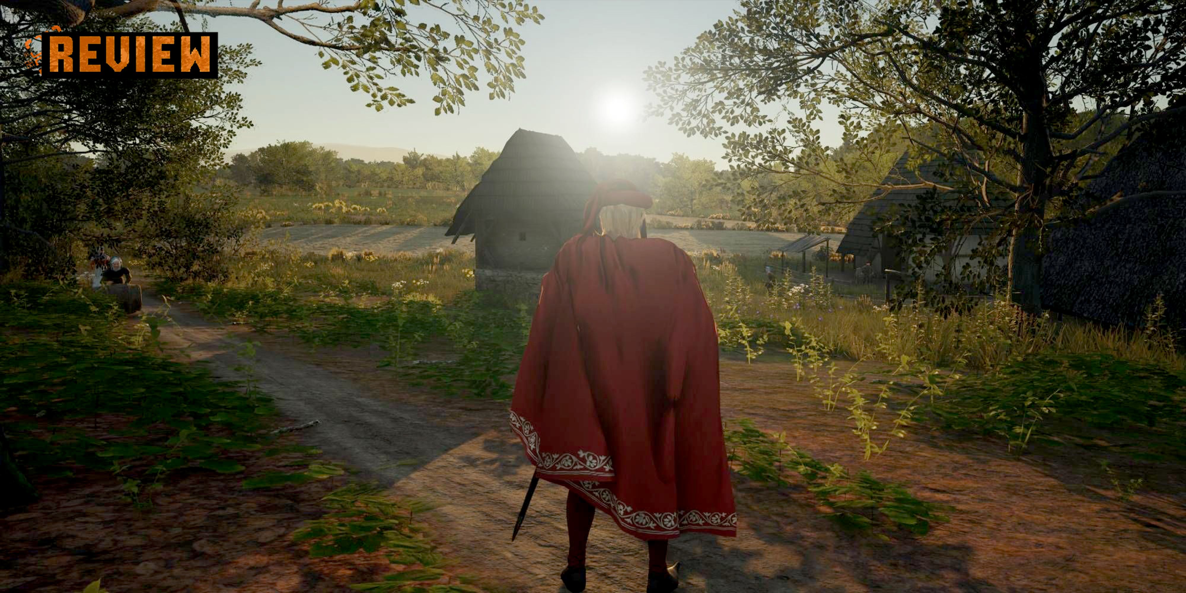 Manor Lords character overlooking a field