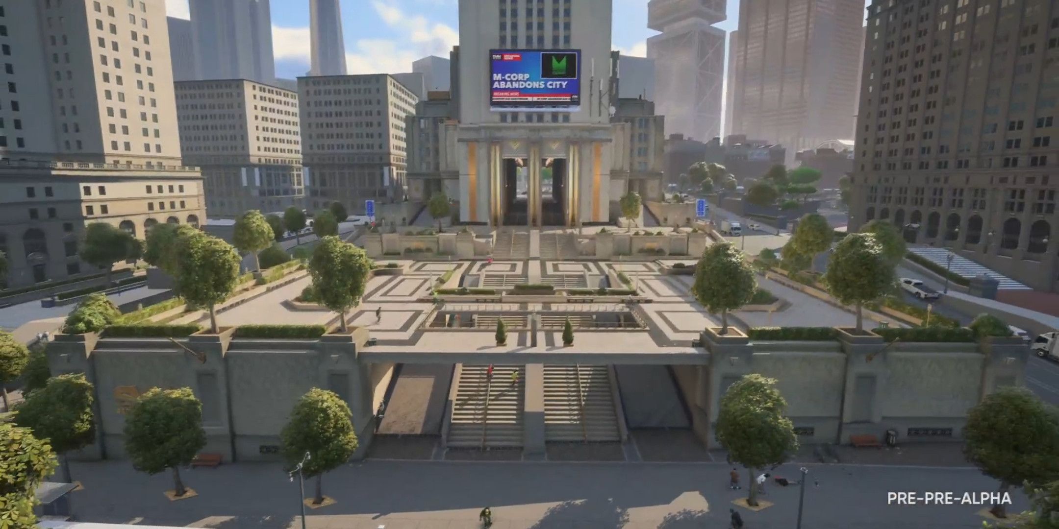 A large plaza filled with skateboarders surrounded by skyscrapers