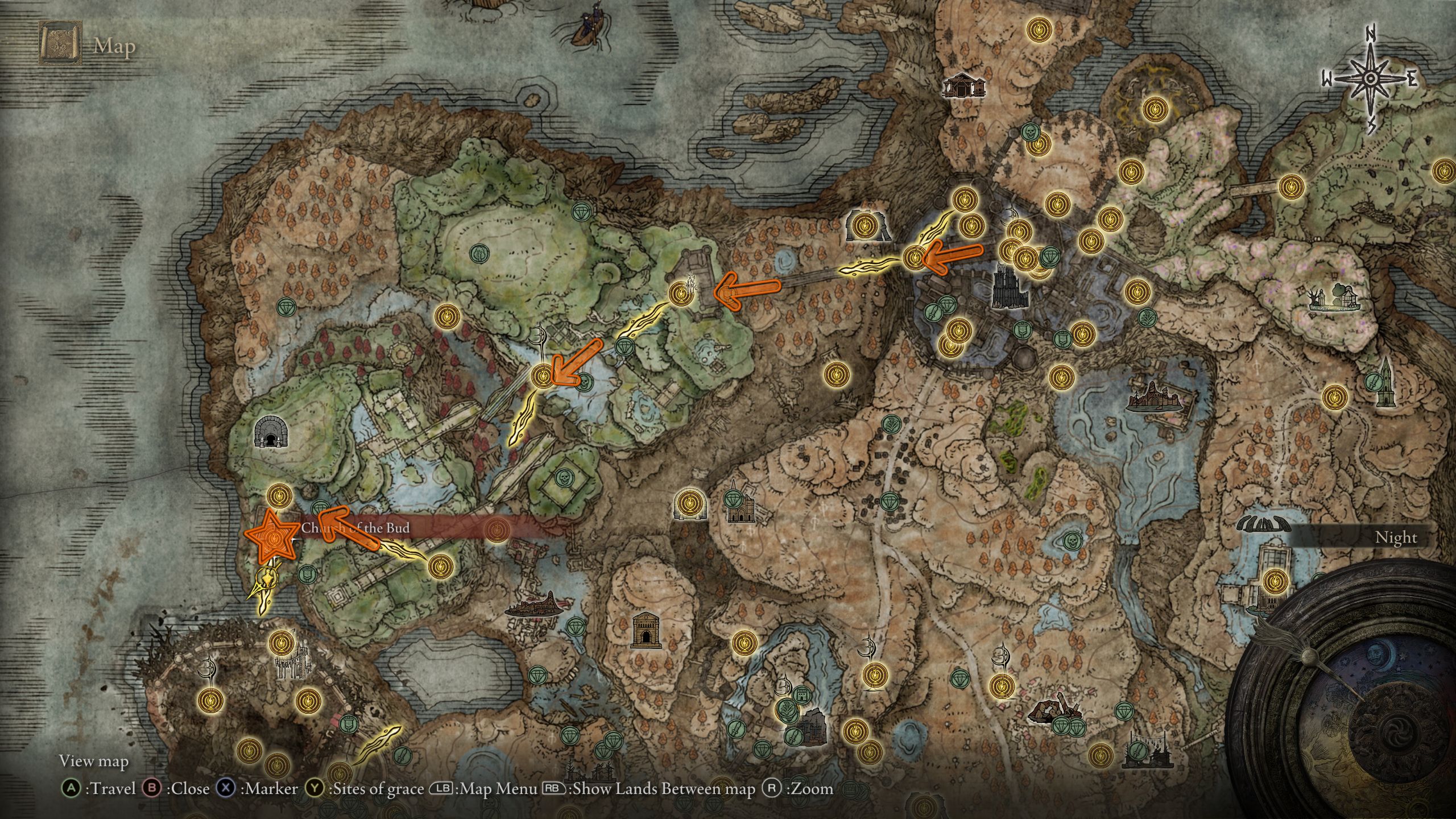 A map showing the path to reach the sealing tree - Shadow of the Erdtree