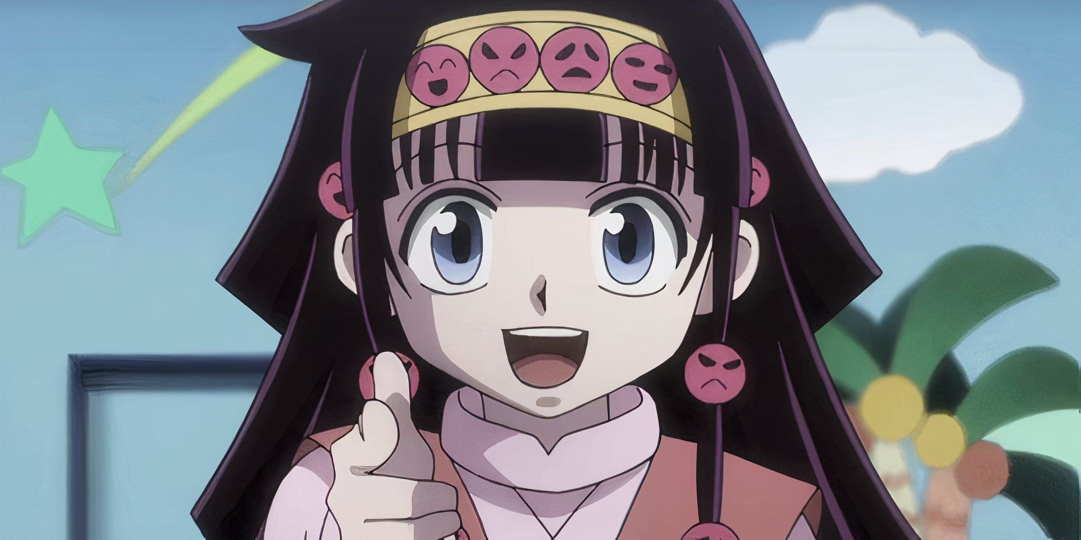 Alluka Zoldyck smiling and pointing.