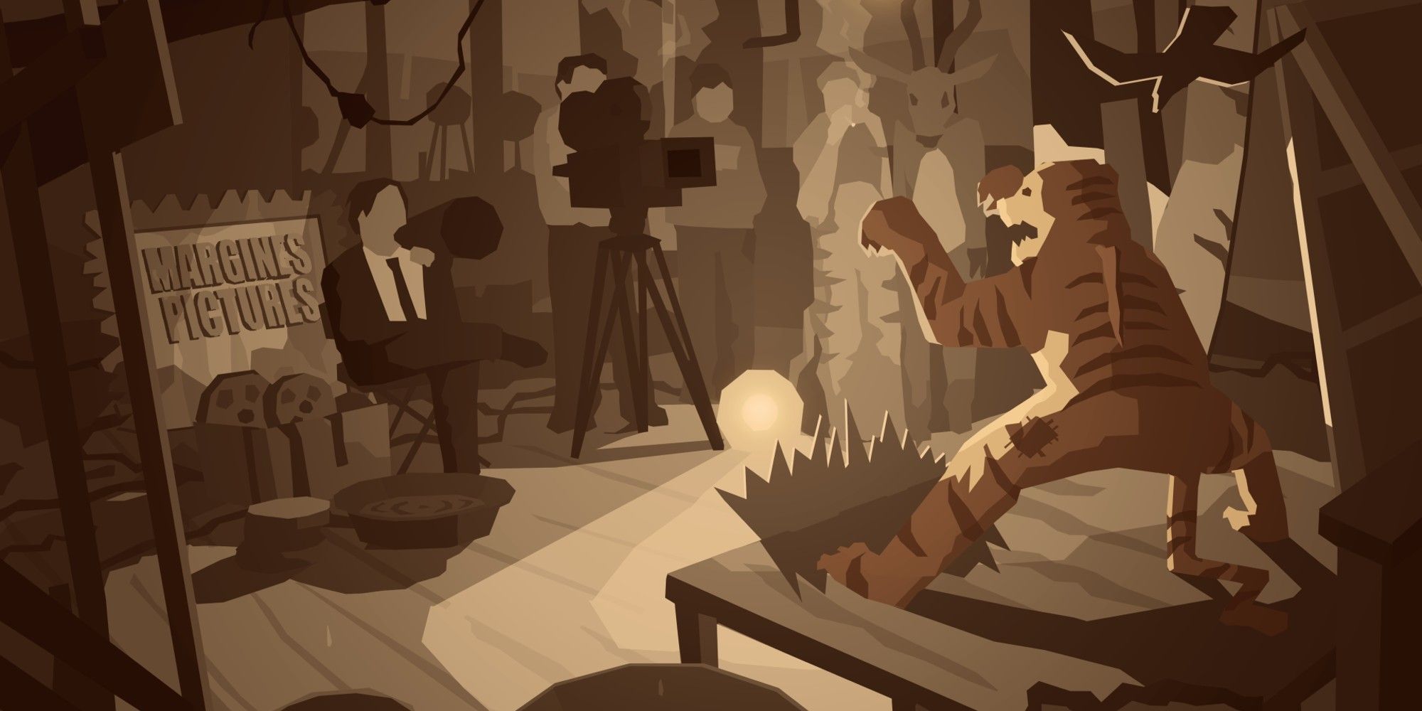 Art from Hollywood Animals of director in chair talking to a guy in a tiger suit