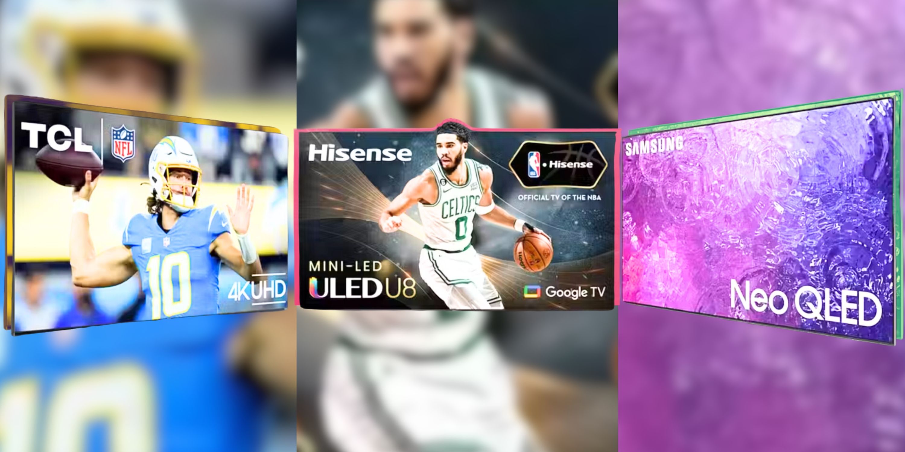 Collage image featuring three different flat screen televisions