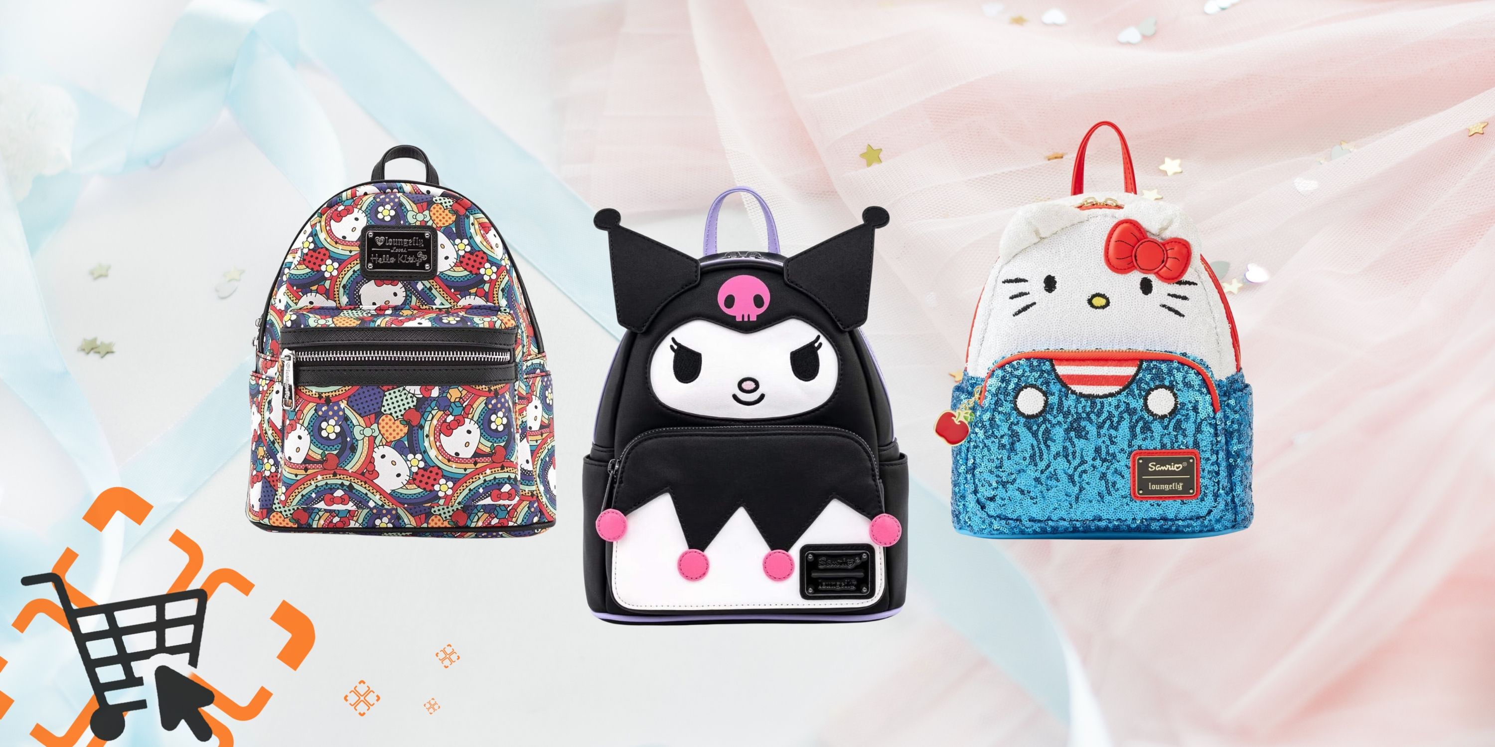Collage image of three Sanrio Loungefly Backpacks