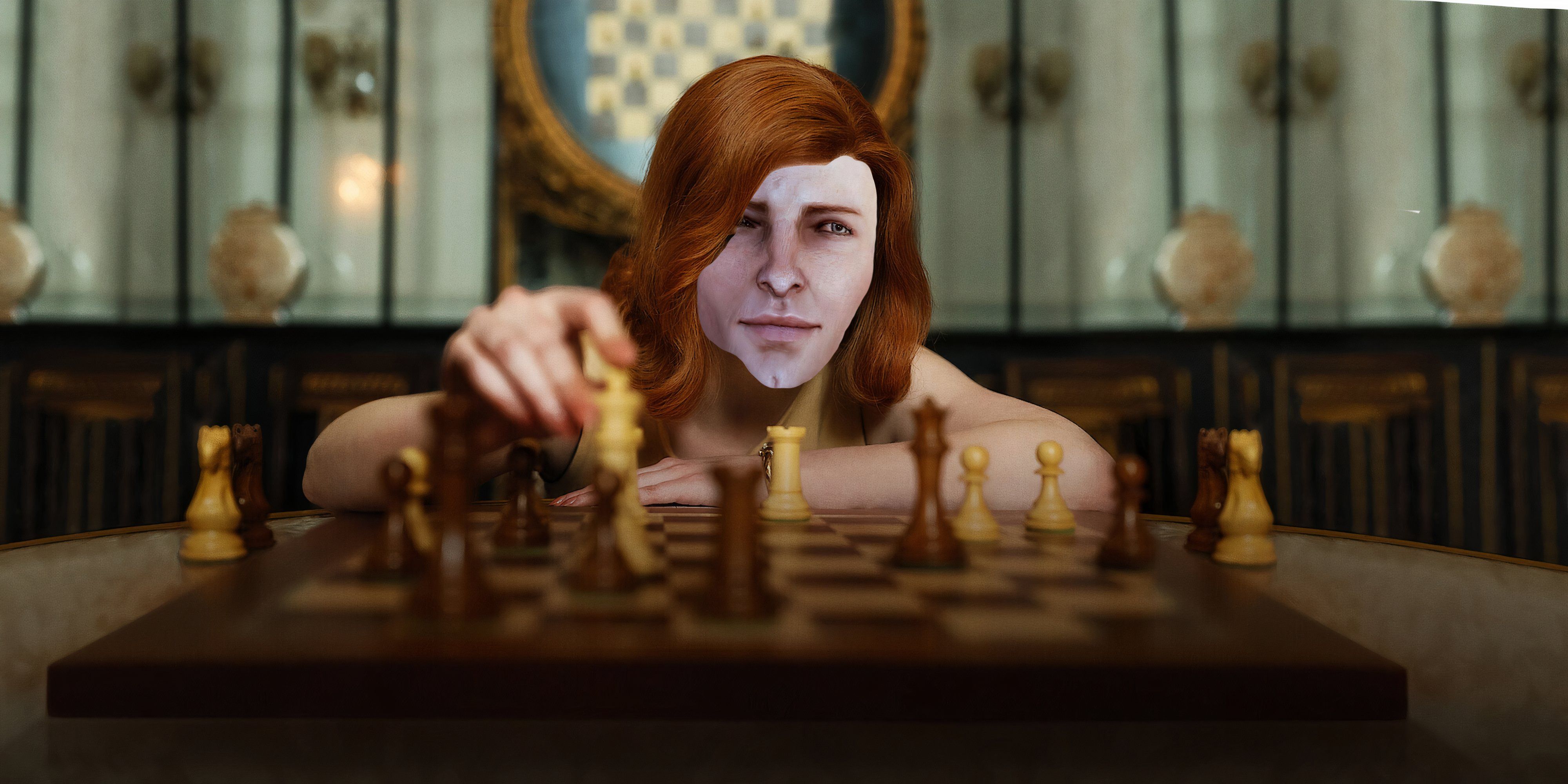 Beth from the queen's gambit with Solas' face