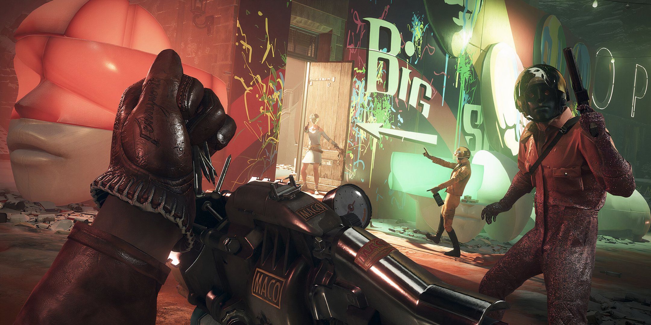 First person reloading scene from Deathloop.