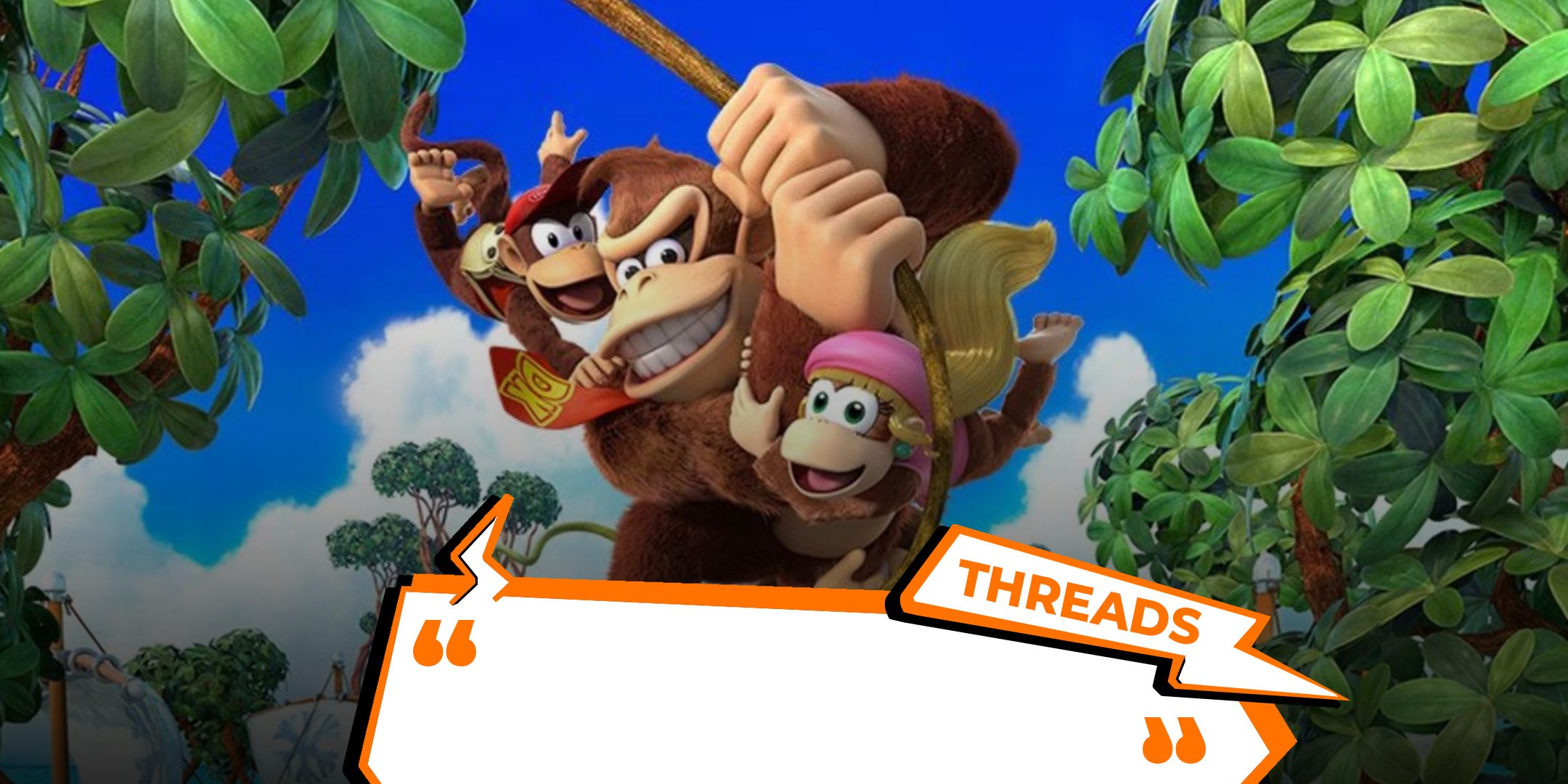Donkey Kong and Diddy Kong swinging from a rope in Tropical Freeze
