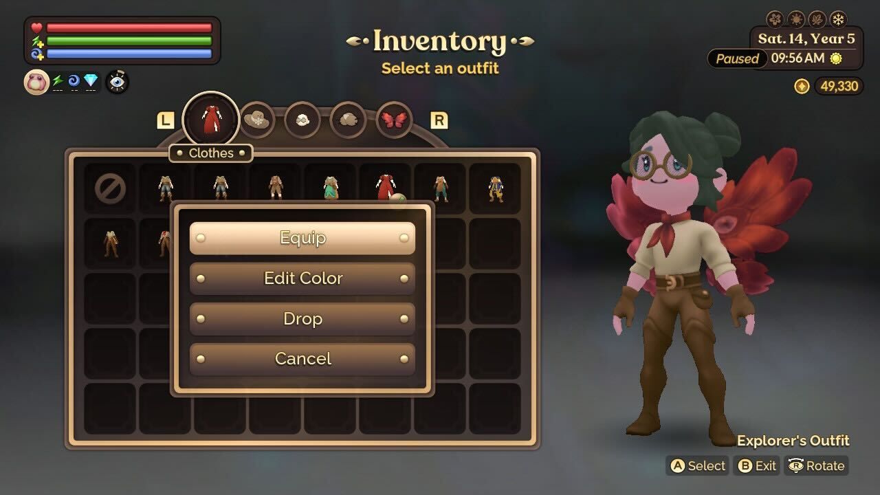 equipping a new pair of wings in fae farm