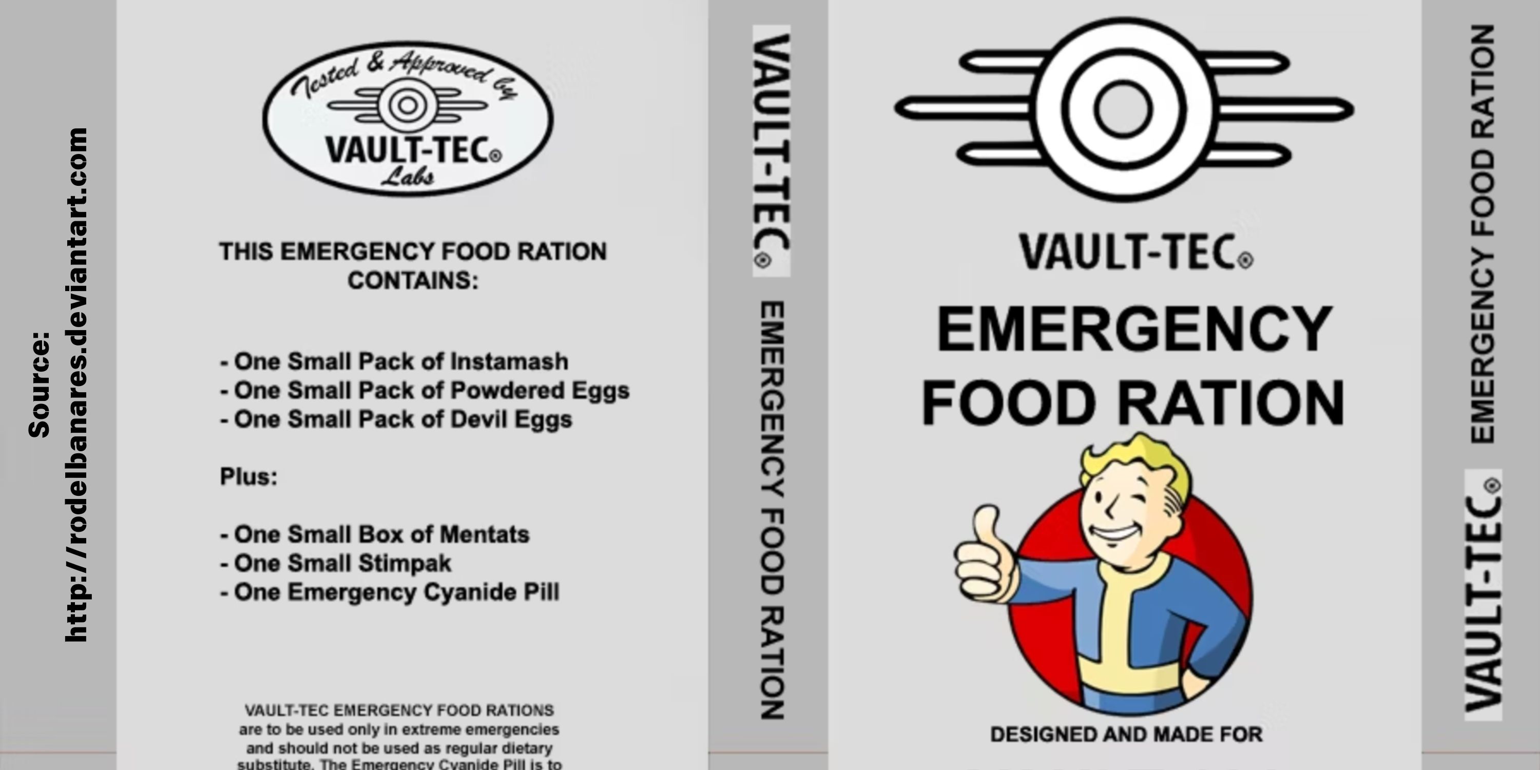 User created artwork featuring an emergency food ration cover from Fallout Vault 36