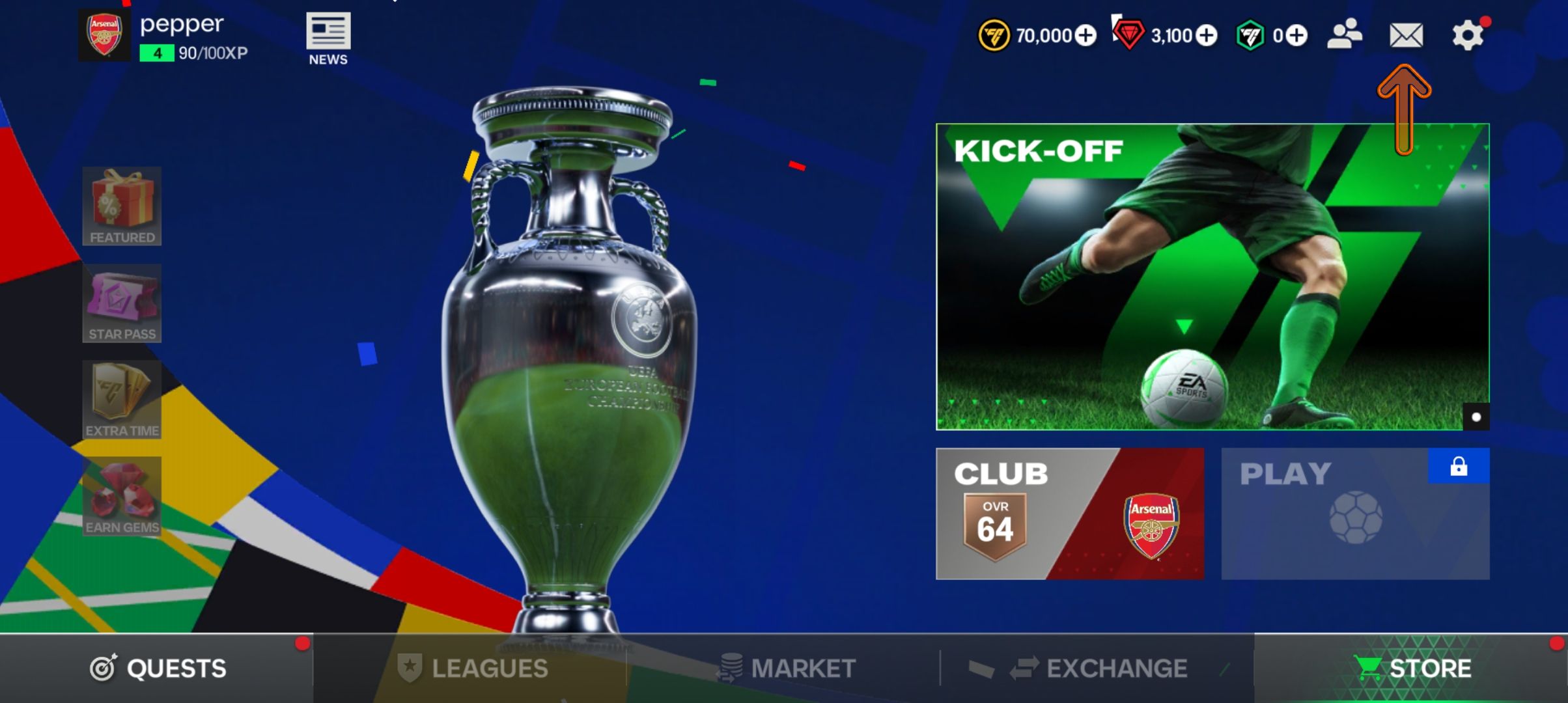 the main menu in FC Mobile