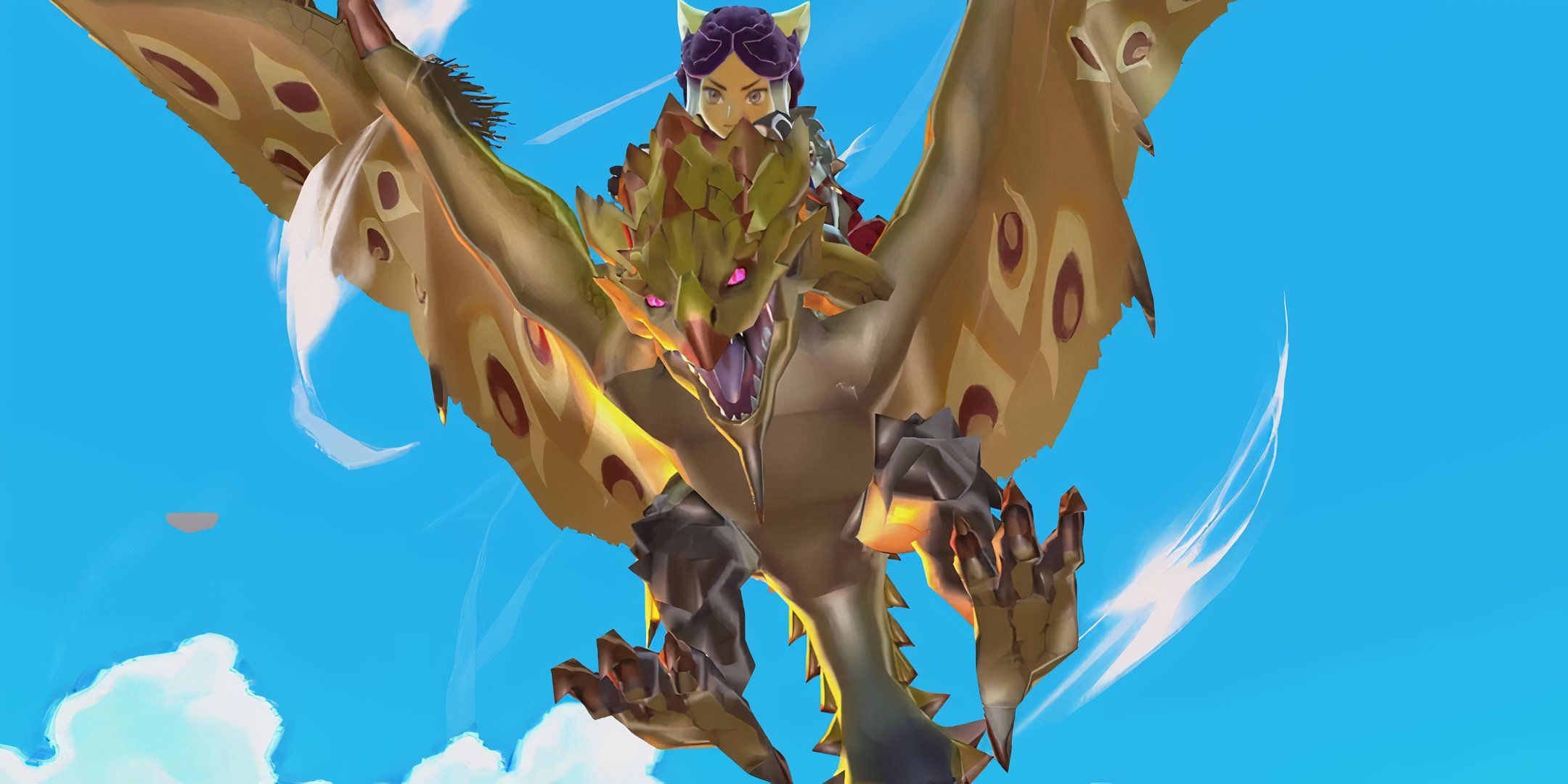 Flying on a Gold Rathian in Monster Hunter Stories: Remastered