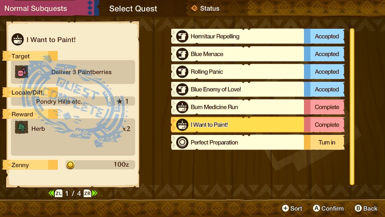 i want to paint subquest in monster hunter stories