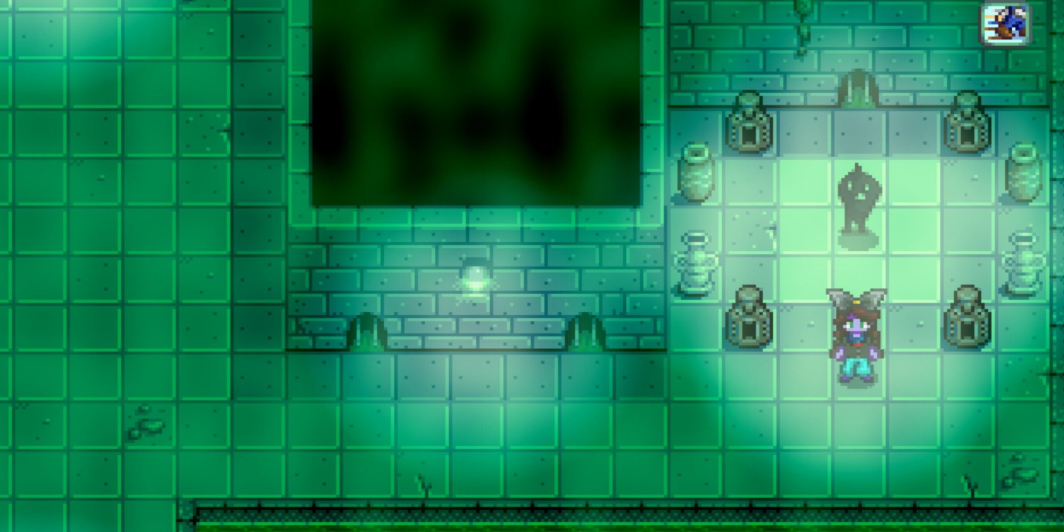 Krobus in the sewers of Stardew Valley.