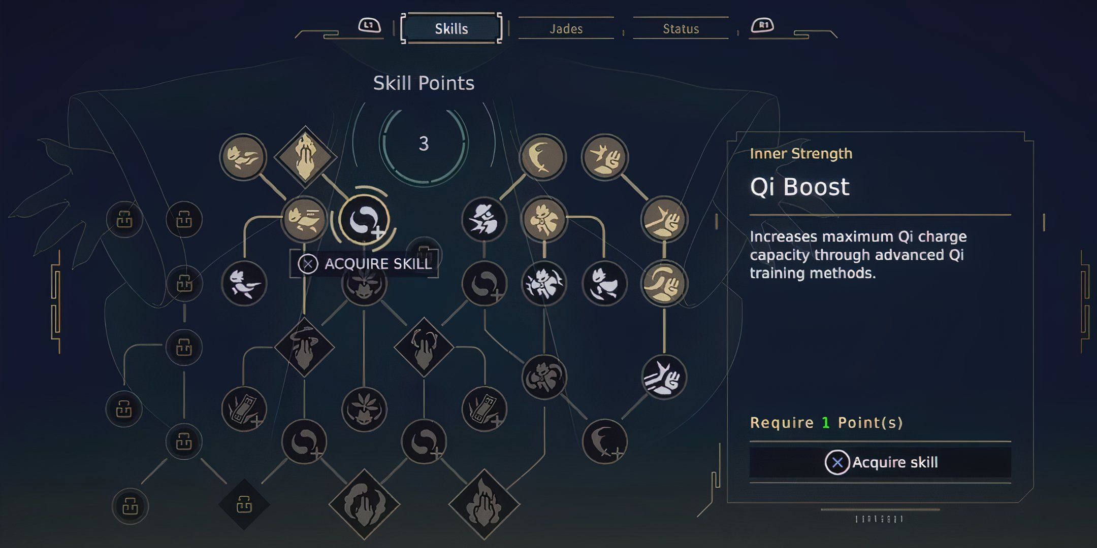 The skill tree in Nine Sols