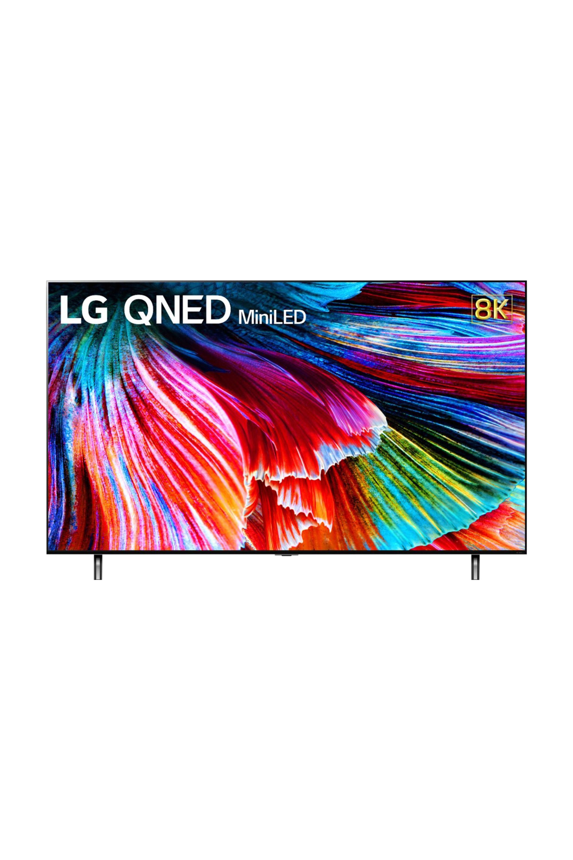 LG QNED99 MiniLED TV with a colorful abstract painting on display.