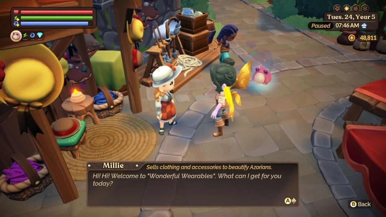 millie's clothing shop in azoria's market area in fae farm