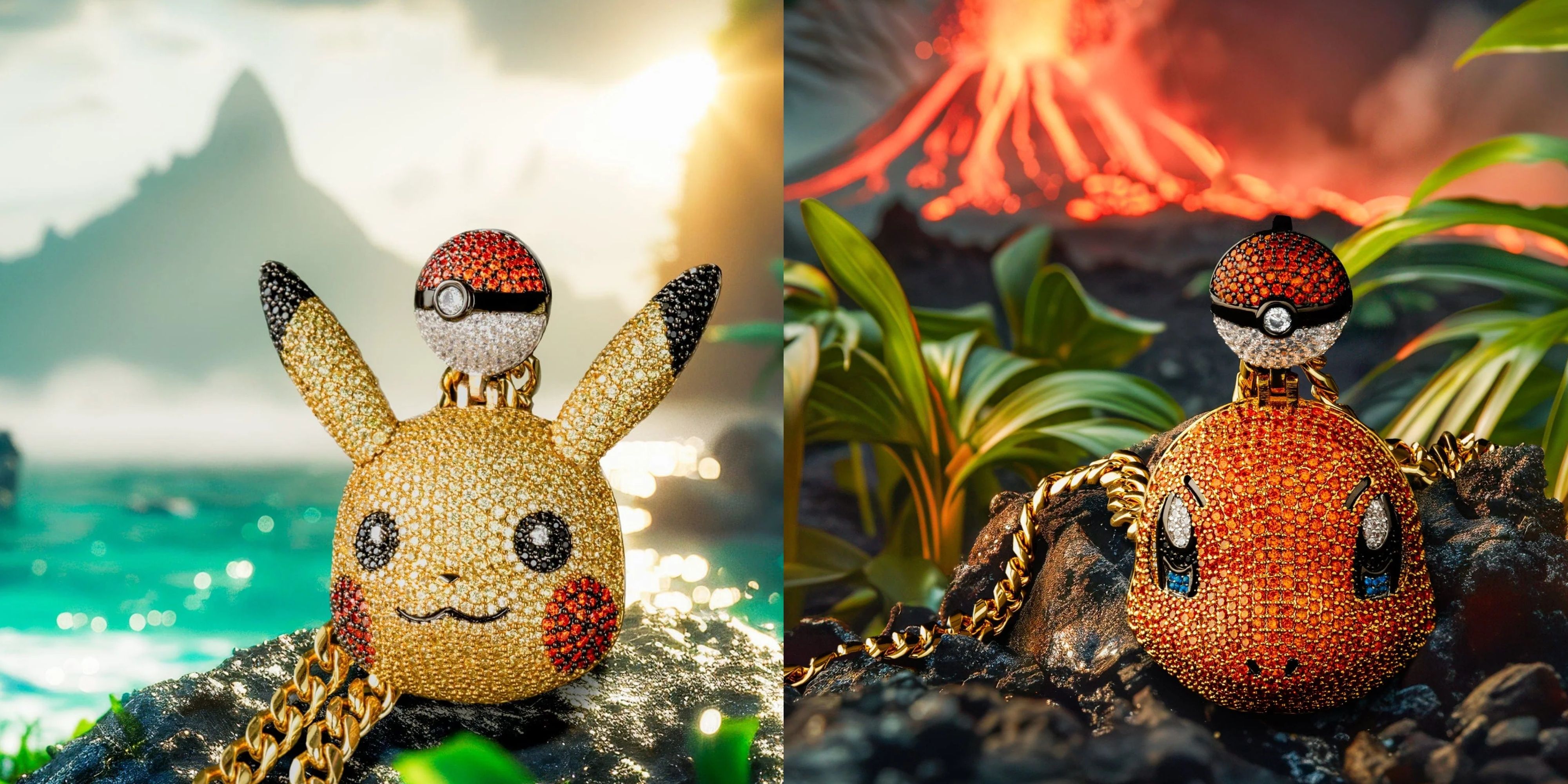 pokemon x king ice pikachu and charmander necklaces