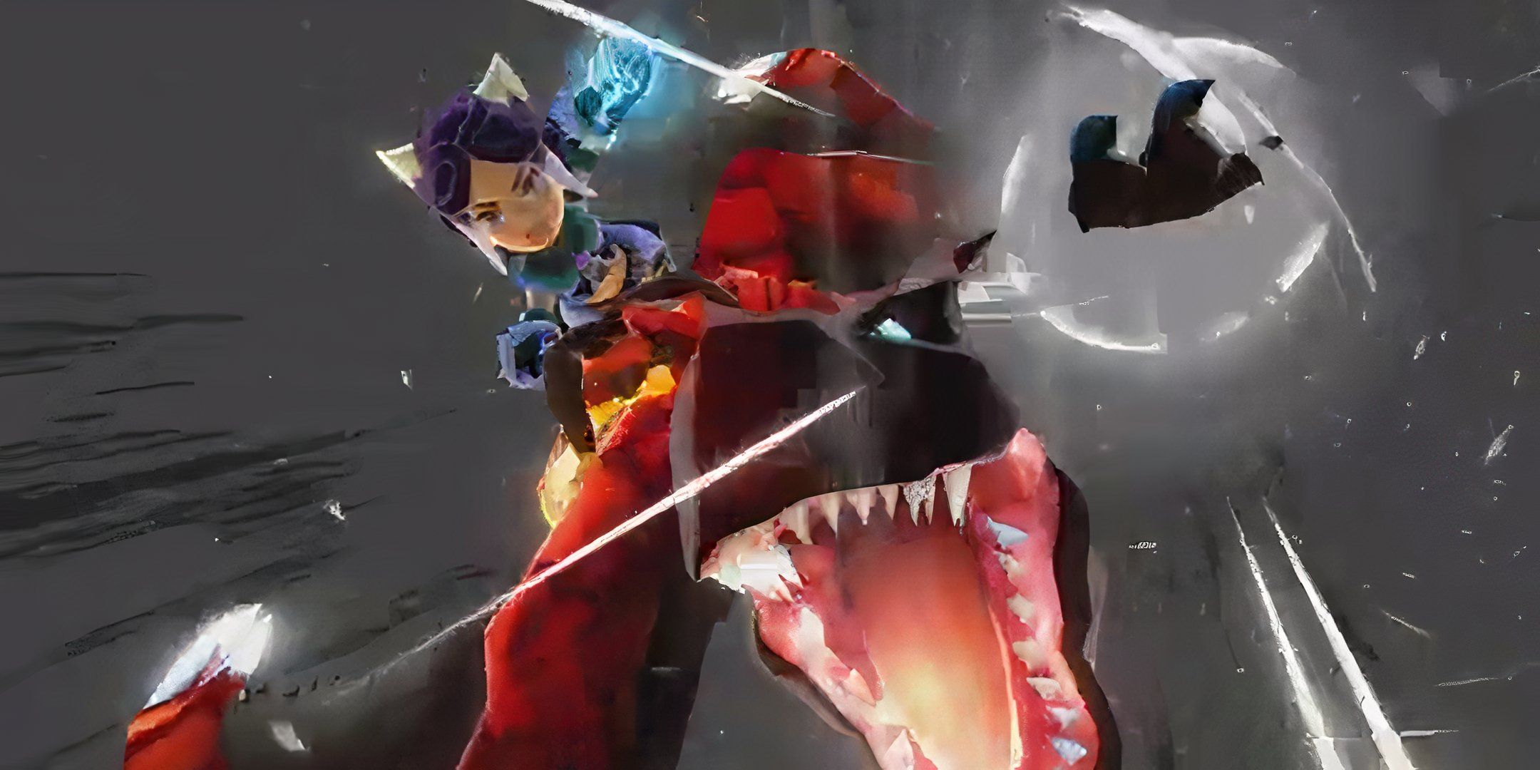 Molten Tigrex Preparing to smash the ground with its claws in Monster Hunter Stories: Remastered.