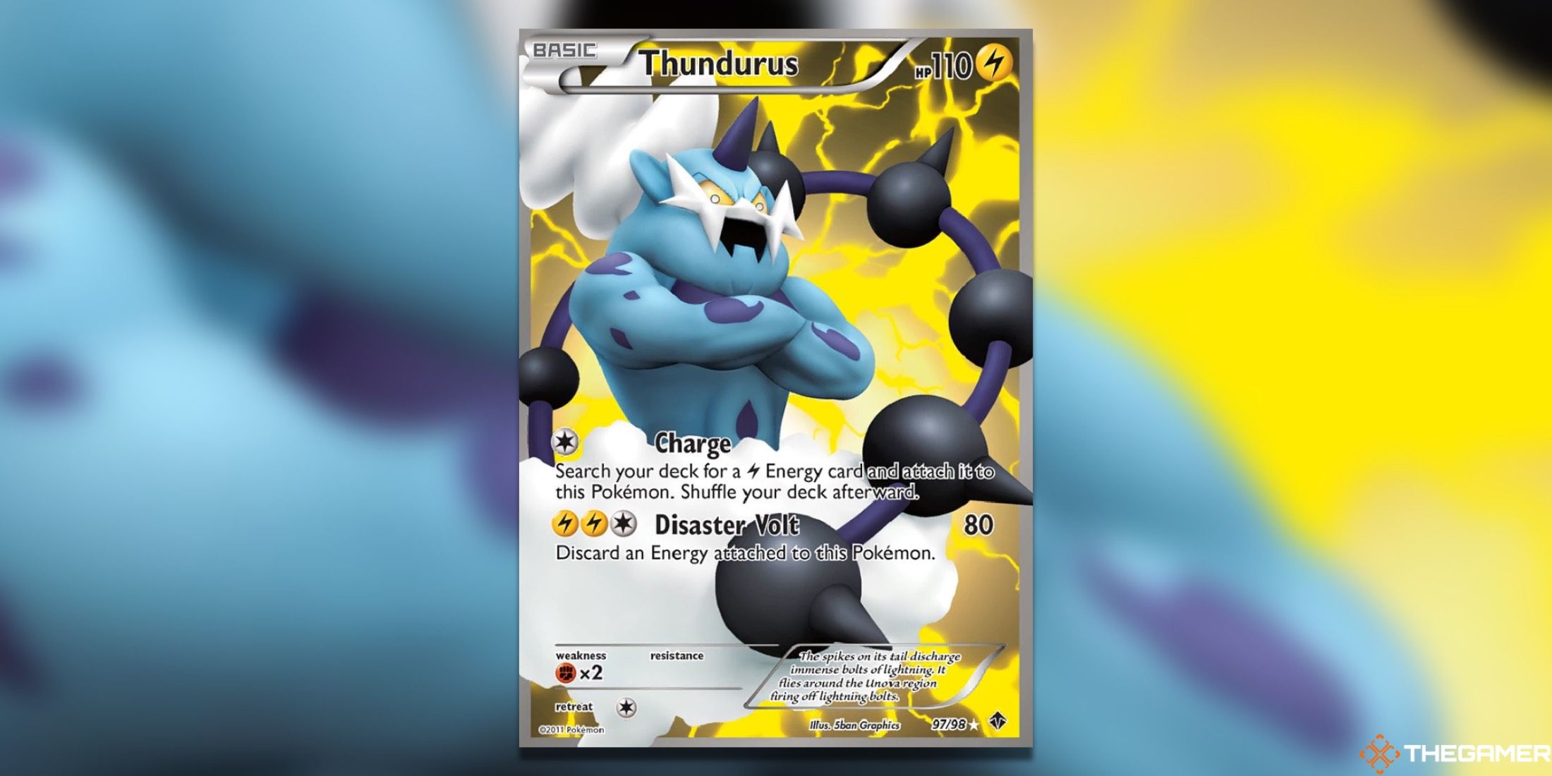 The Emerging Powers Thundurus Full art from the Pokemon TCG.