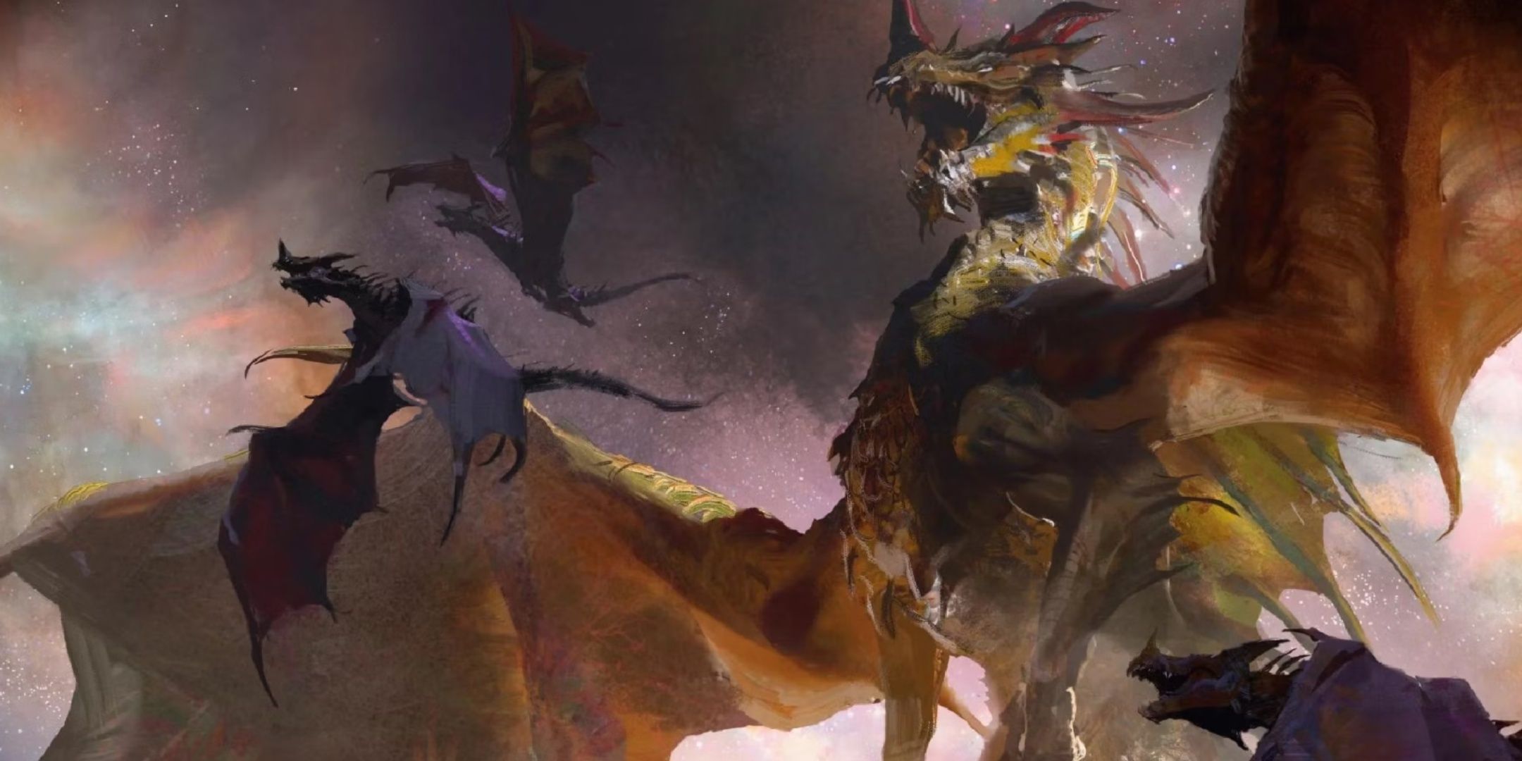 MTG The Ur-Dragon screaming with smaller dragons flying around it.