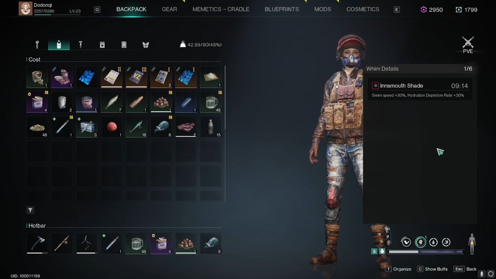 The Innsmouth Shade Whim displayed in the inventory menu of Once Human.
