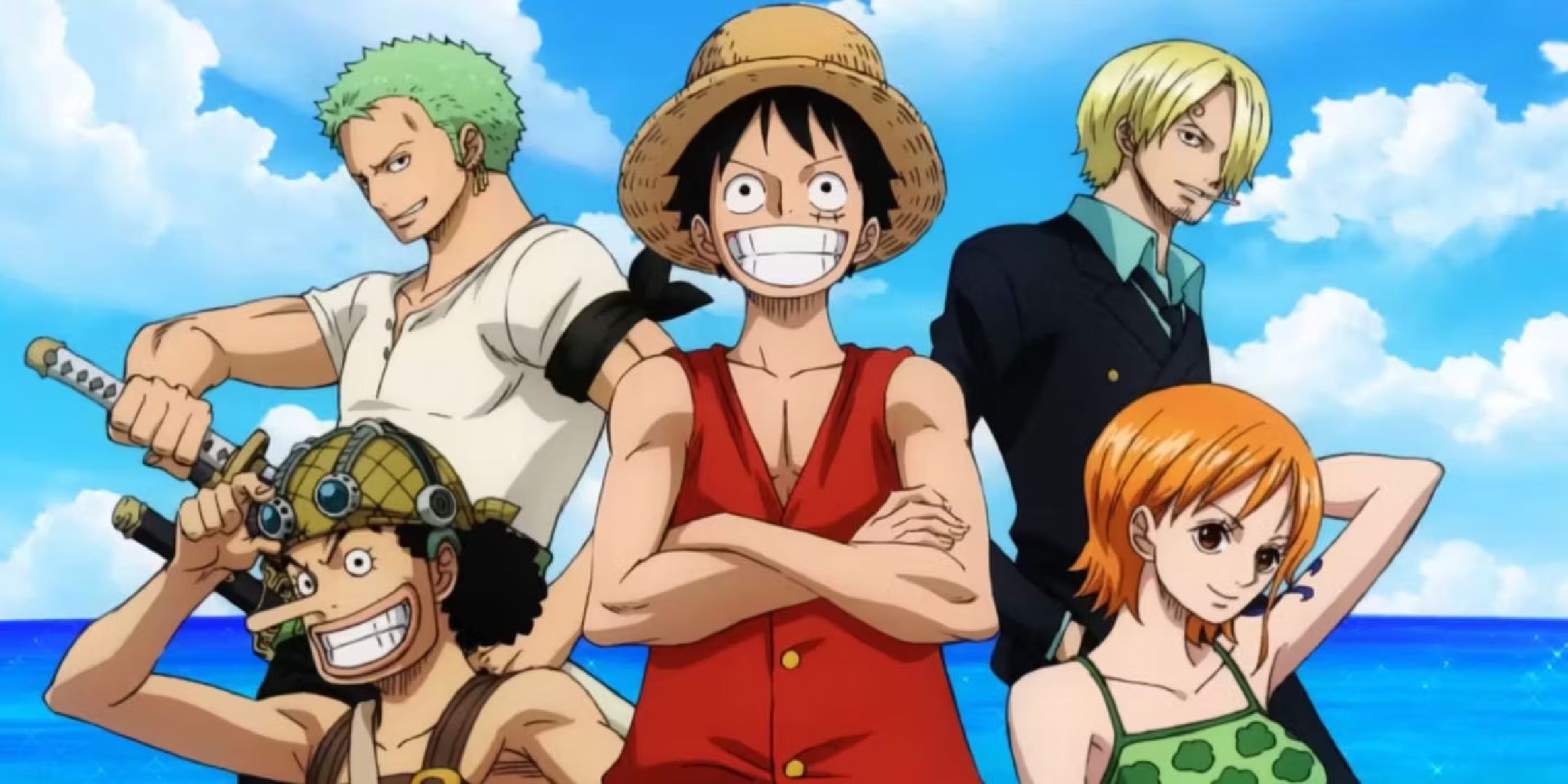 one piece straw hats posing with luffy in center