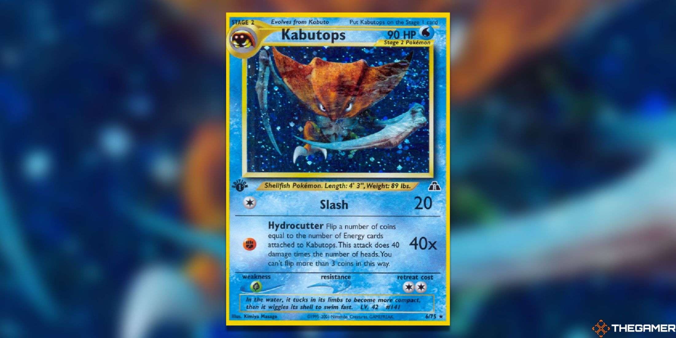 The holo Kabutops from Neo Discovery in the Pokemon TCG.