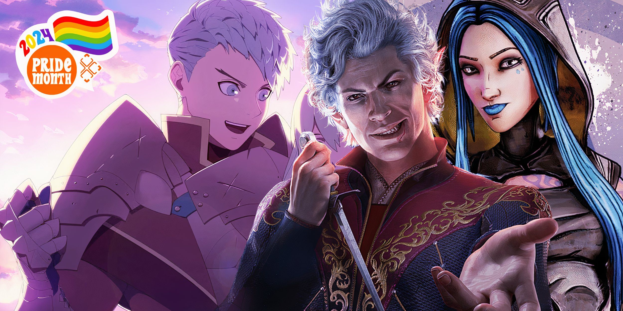 Pride Month 2024 Caspar, Astarion, and Maya collage