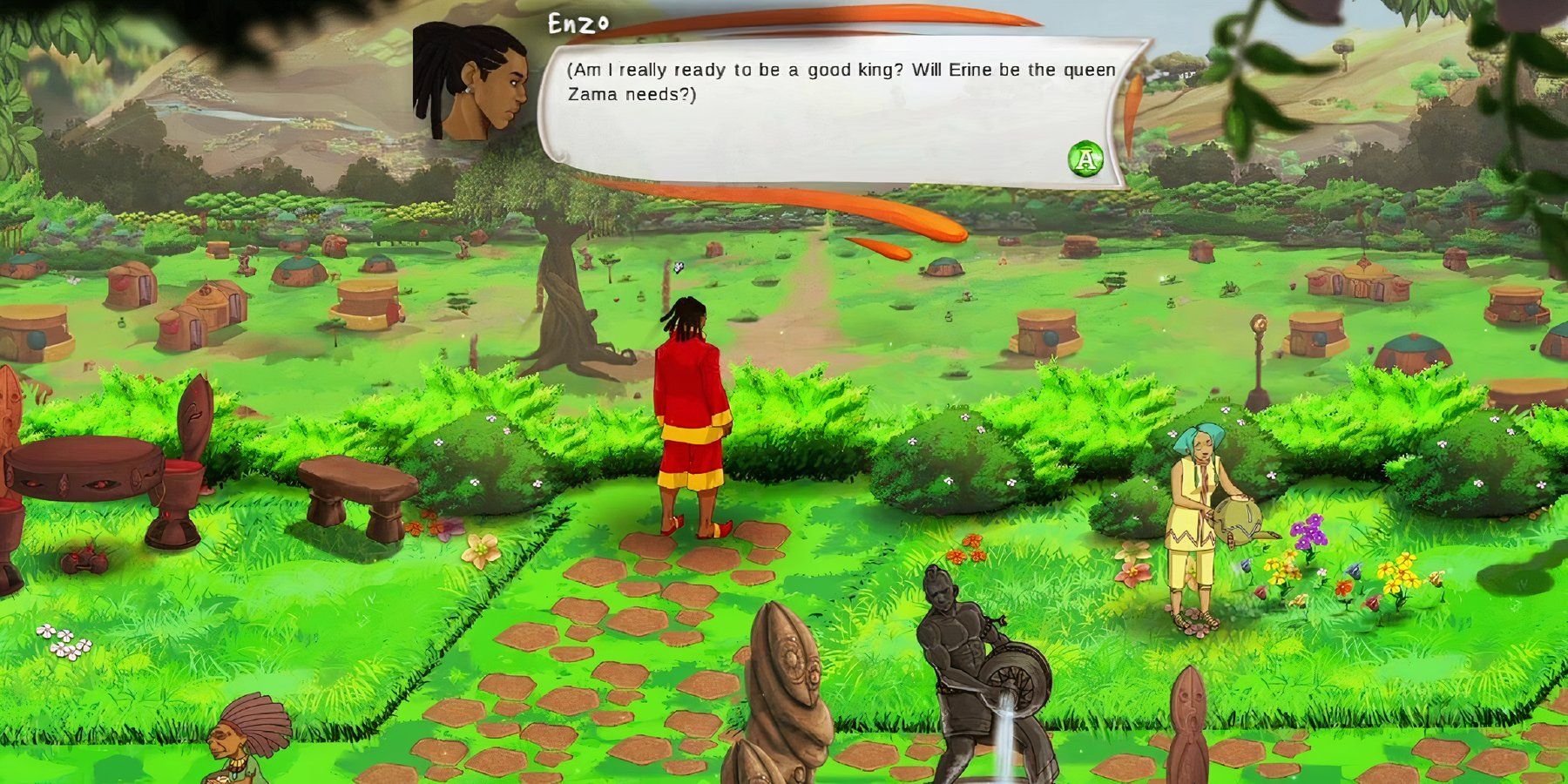 prince Enzo from Aurion Legacy of the Kori-Odan standing in a green field contemplating