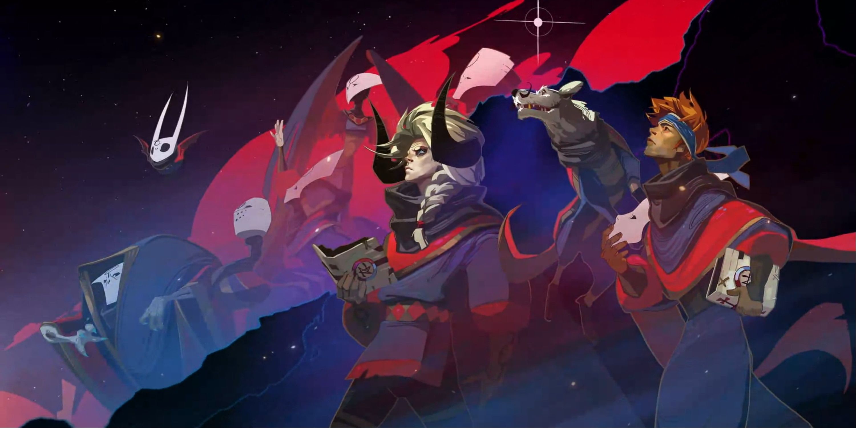 Pyre Main Characters During The Opening Of The Trailer Looking Up At The Sky