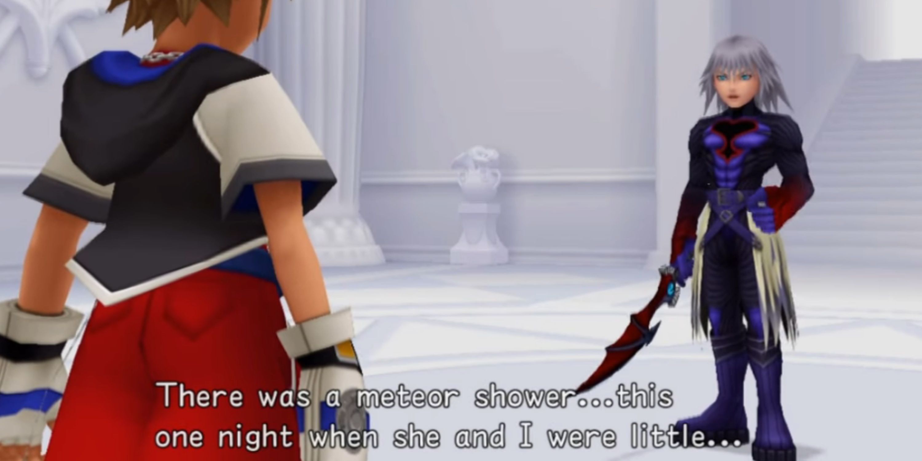 Riku telling Sora about the meteor shower memory in Kingdom Hearts Chain of Memories