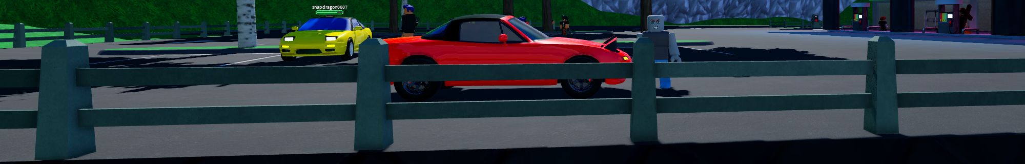 a player next to his car in Highway Hooligans on Roblox