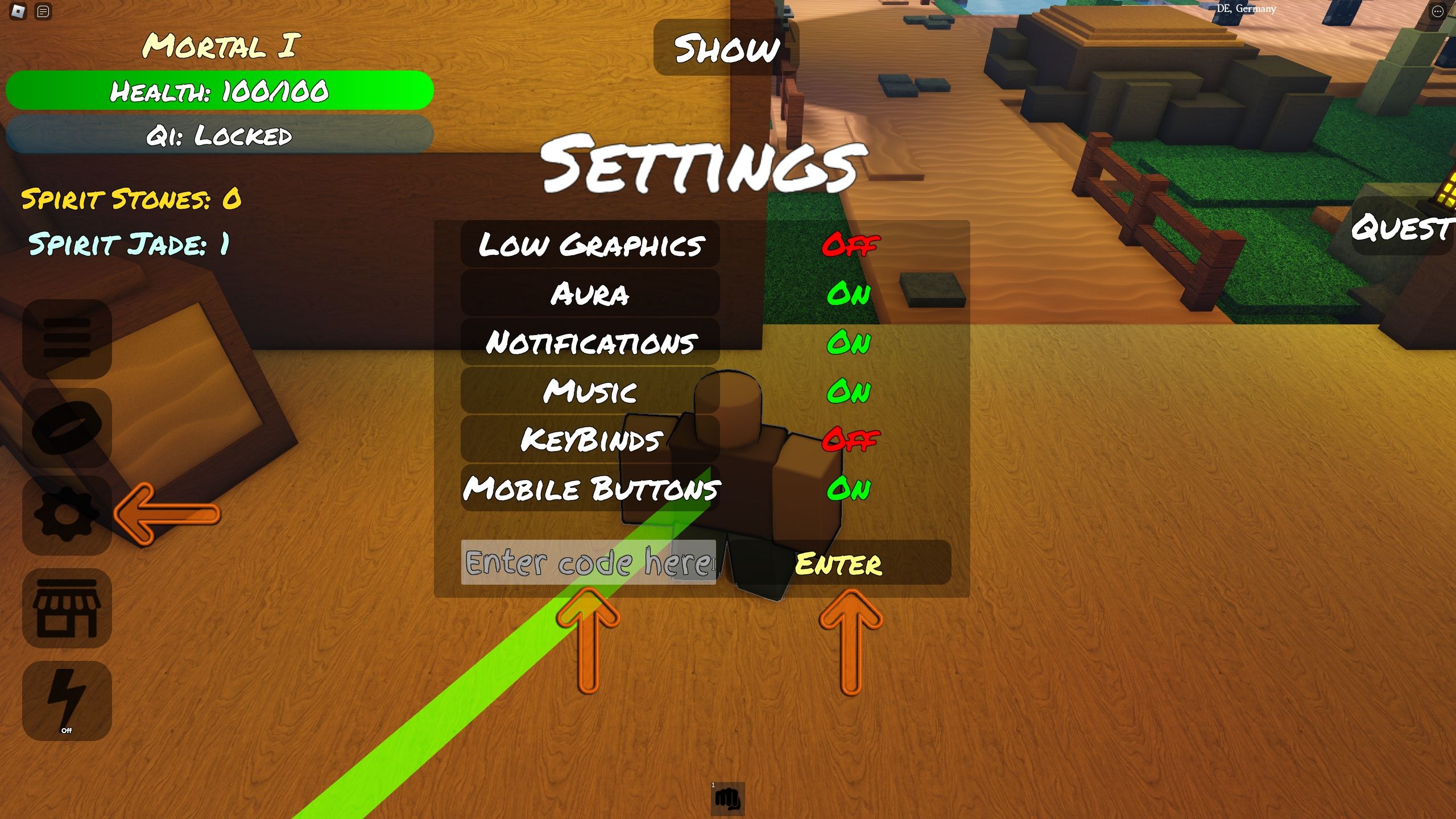 the settings menu is open in Celestial Ascension on Roblox