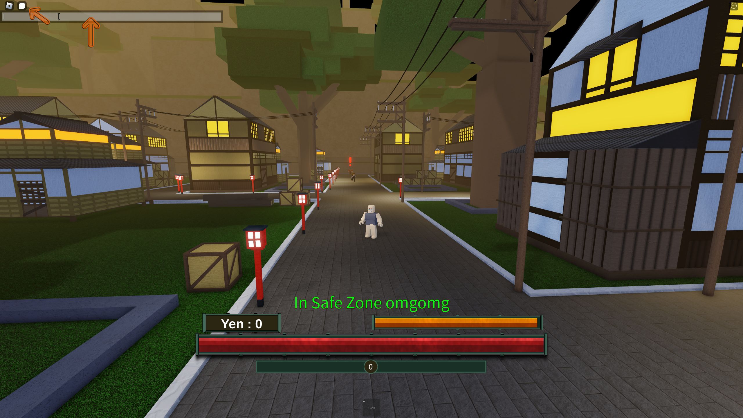 the chat field is open while a character standing in Burning Ashes New Era on Roblox