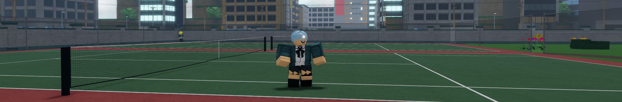 a player standing in a tennis court in Unconventional on Roblox