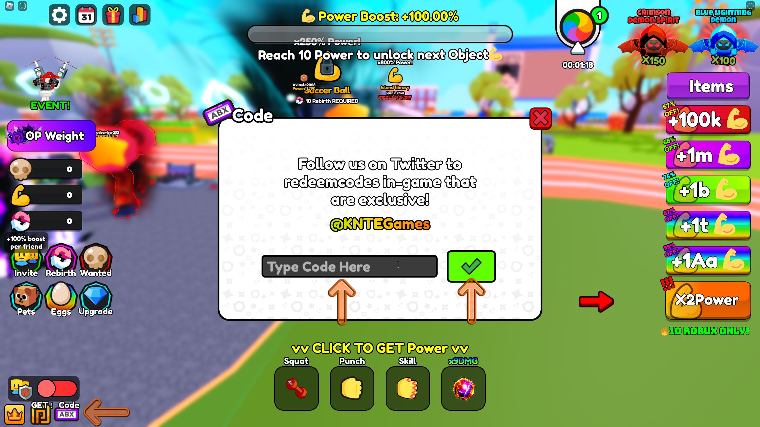 the codes section is open in Gyyattt Simulator on Roblox