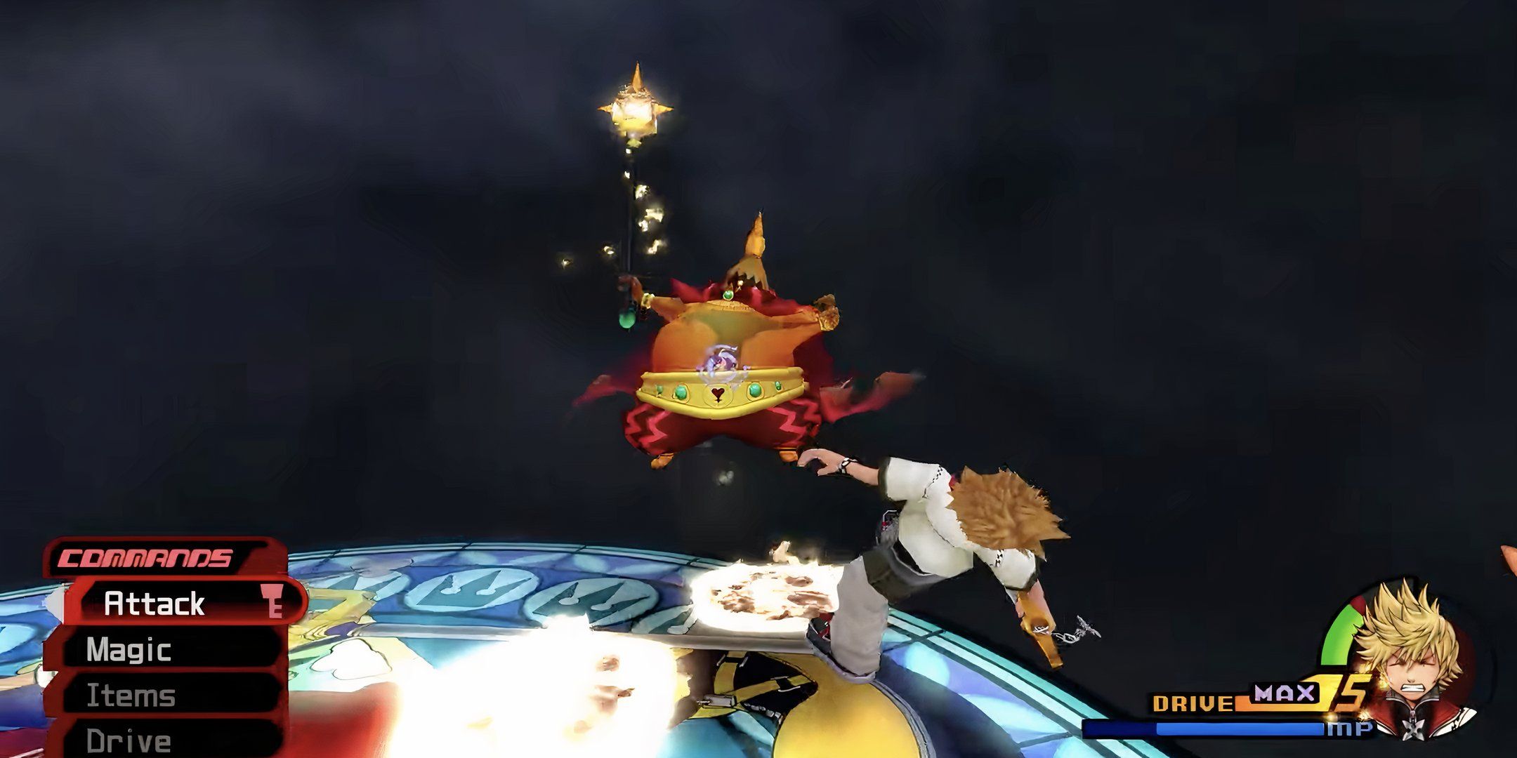 Roxas and Volcanic Lord fighting in the tutorial of Kingdom hearts 2