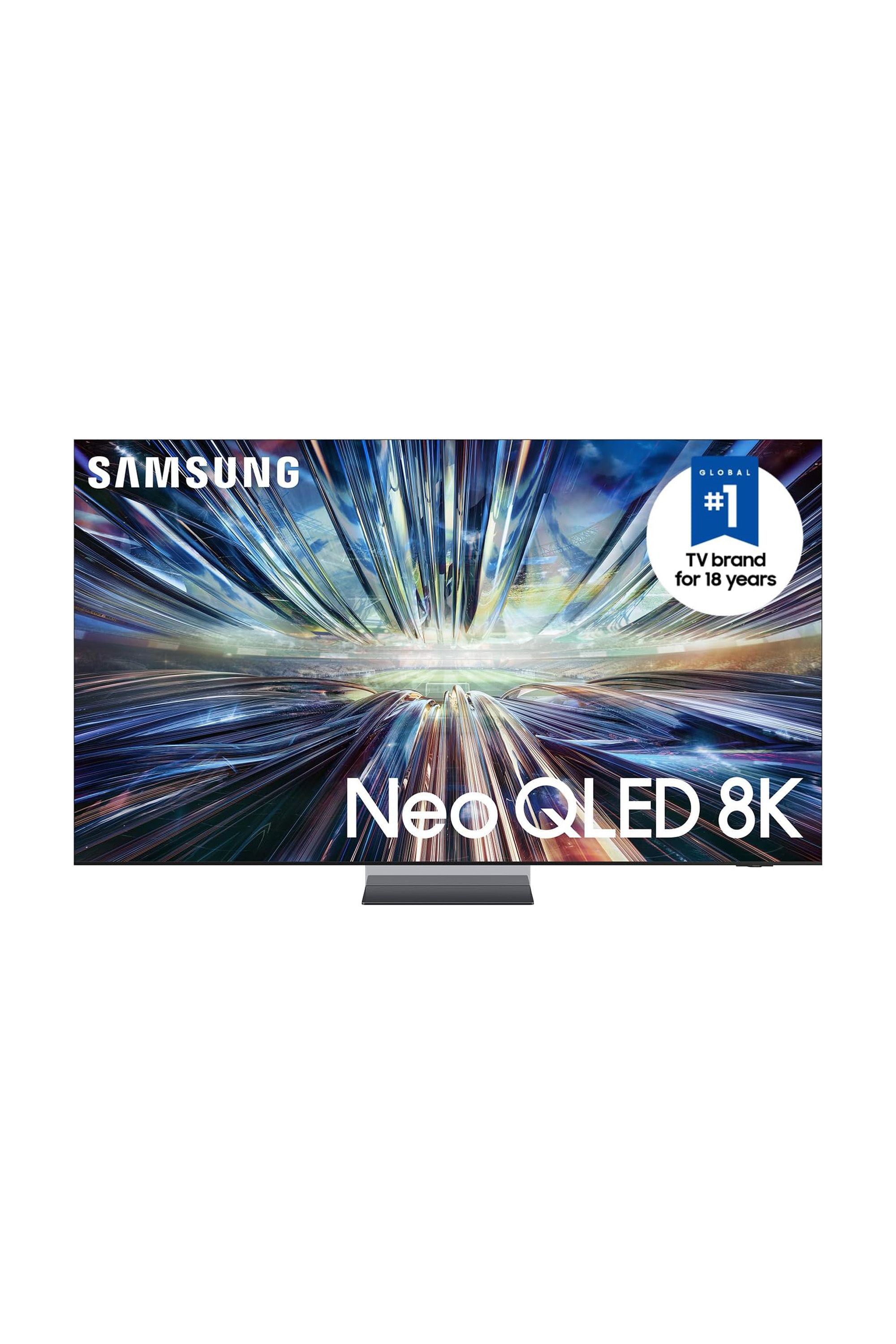Samsung QN900D Neo QLED TV with an abstract image on display.