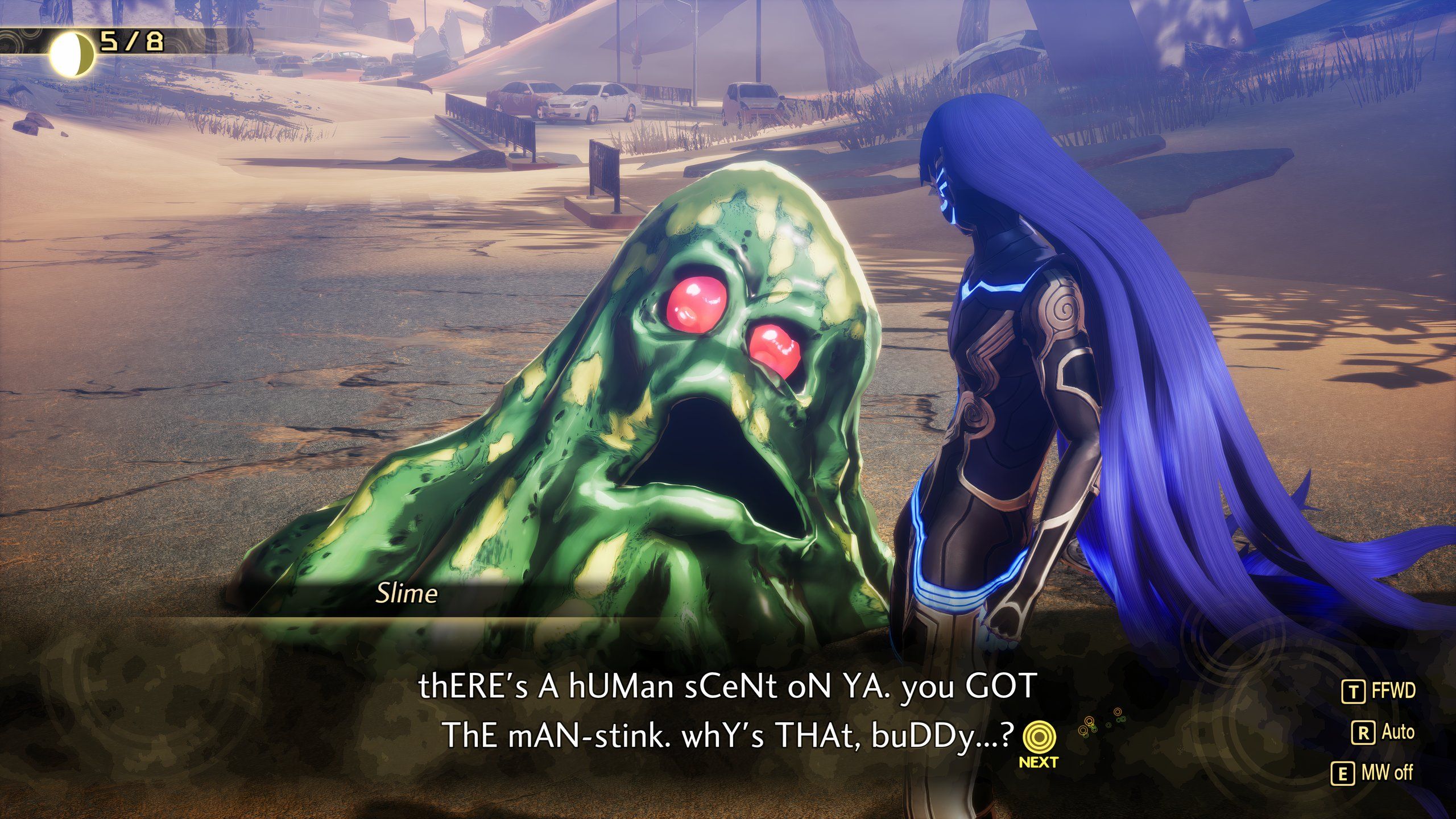 Slime questions the "man stink" on the Nahobino in Shin Megami Tensei 5: Vengeance
