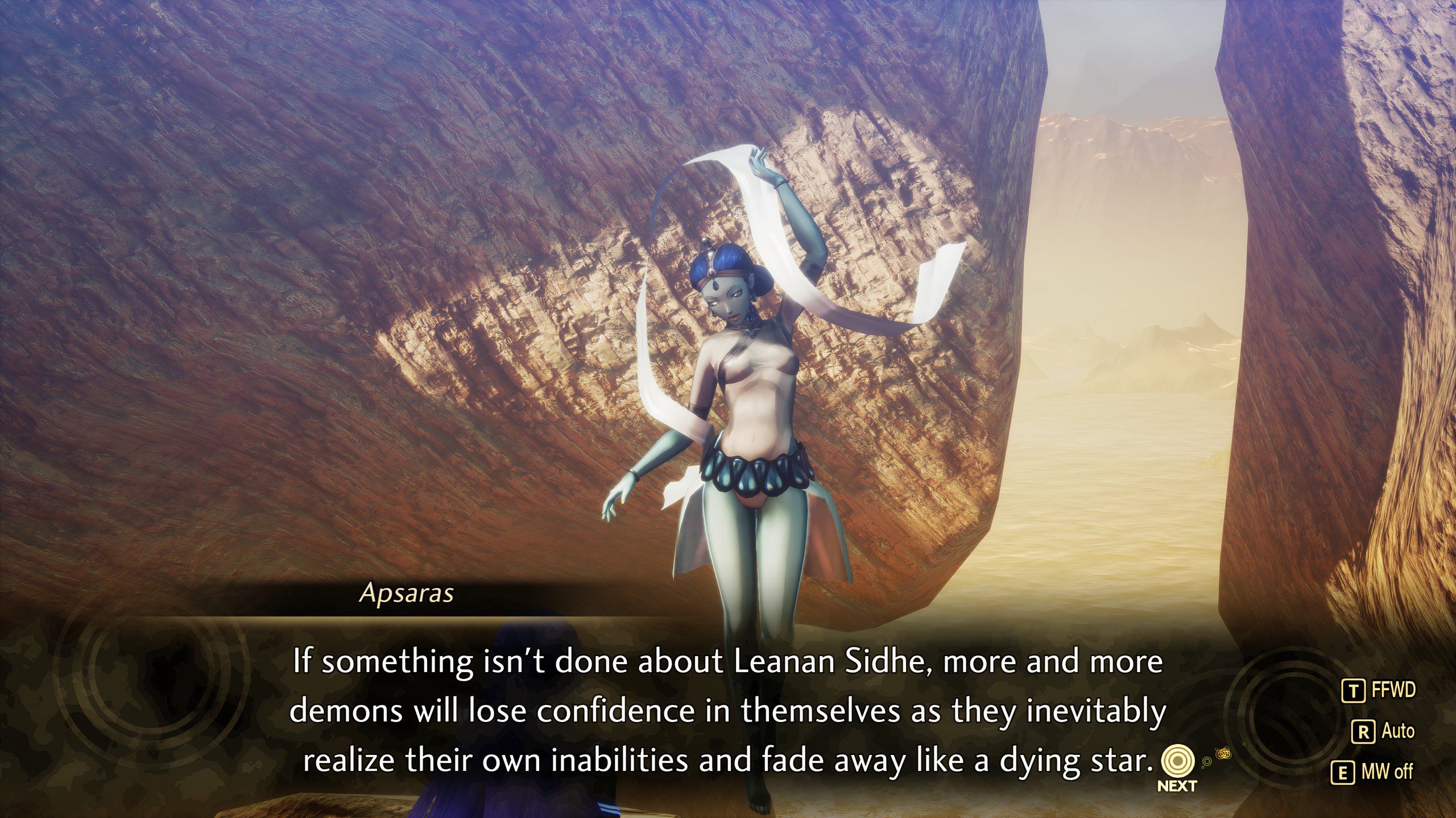 Apsaras, a demon in Shin Megami Tensei 5, argues against trusting another