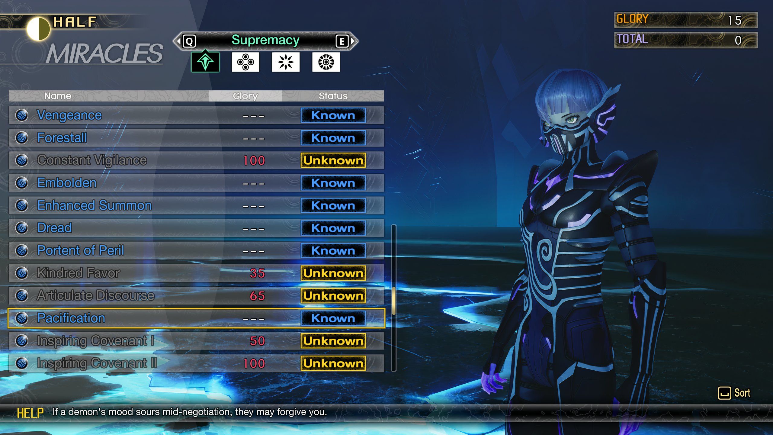 The Miracles list under the Supremacy doctrine in Shin Megami Tensei 5: Vengeance