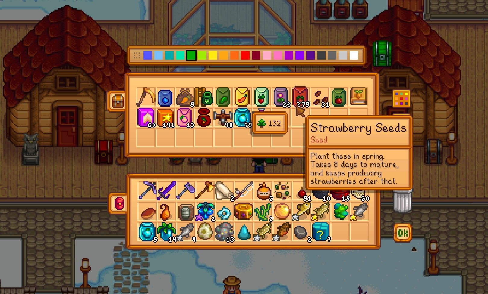 several strawberry seeds in a chest in stardew valley