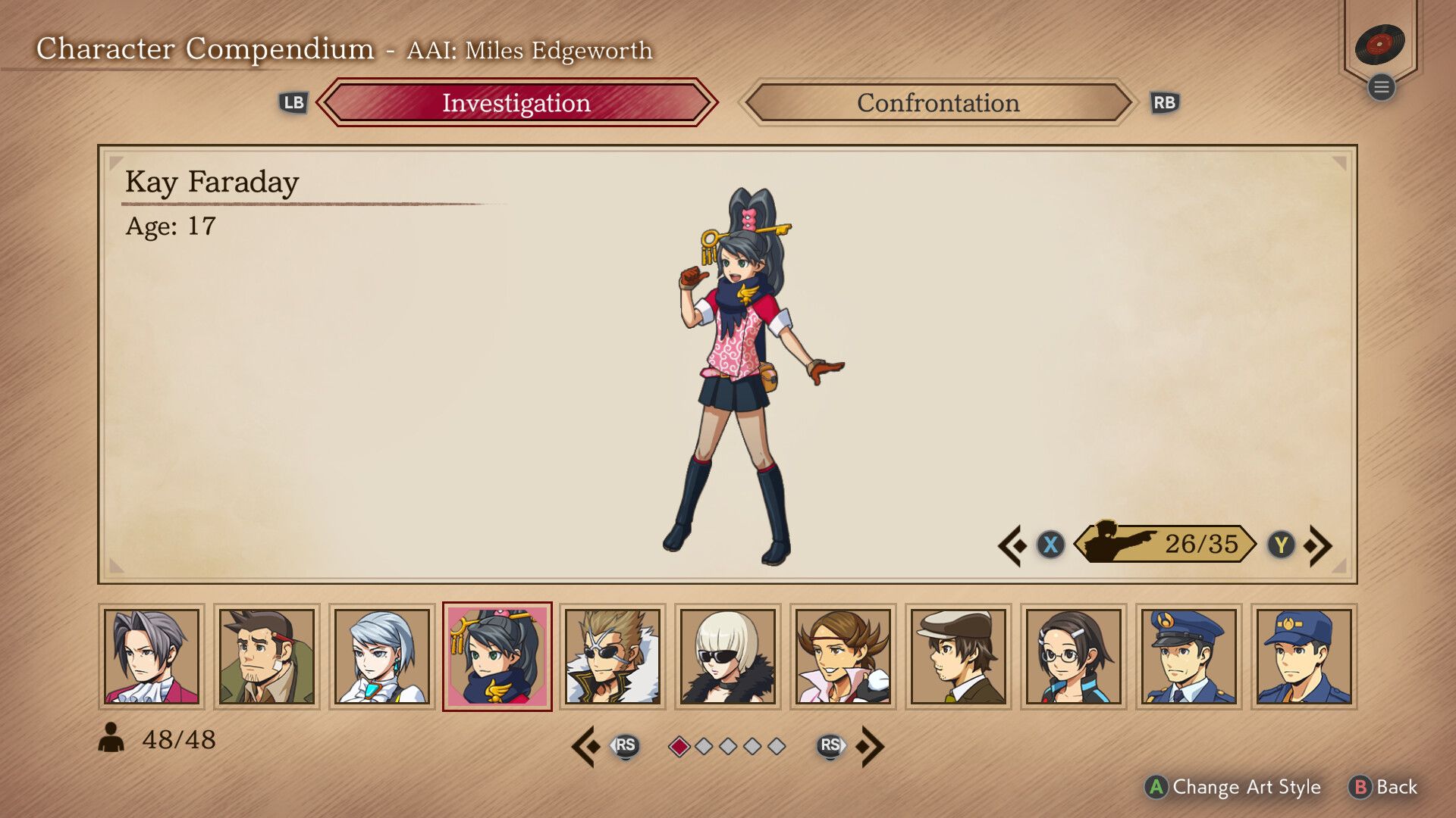 Ace Attorney Investigations Collection - Kay Faraday In The Character Screen