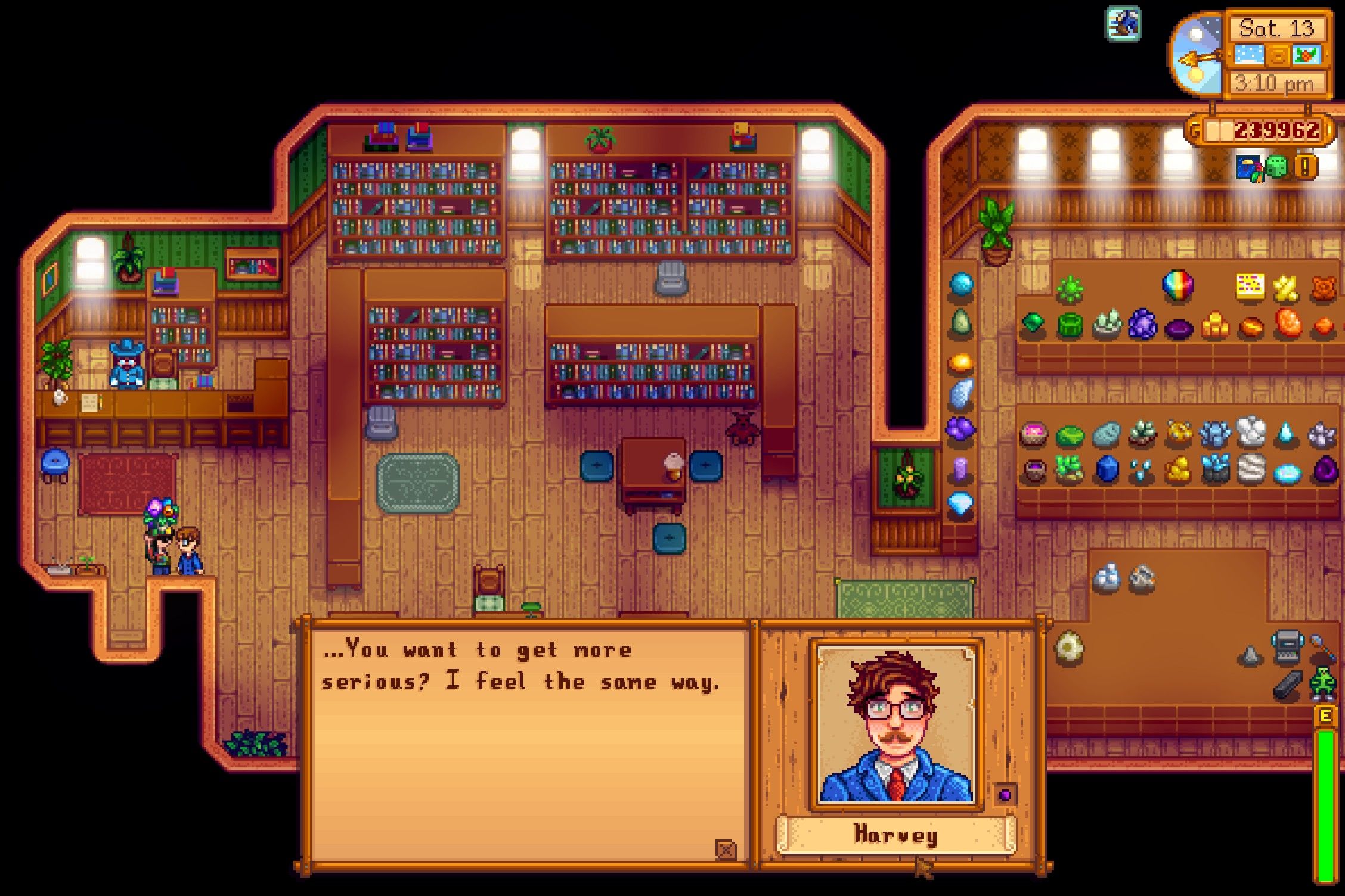 the farmer asking harvey out in the library in stardew valley