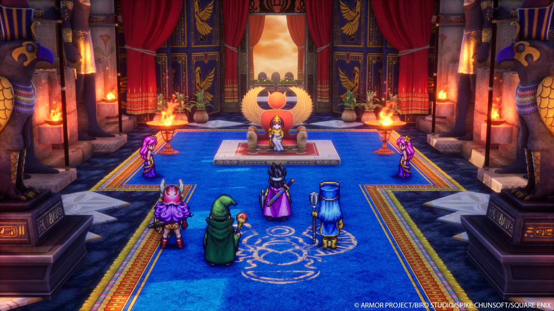 The party in a castle in front of a queen in Dragon Quest 3 Remake