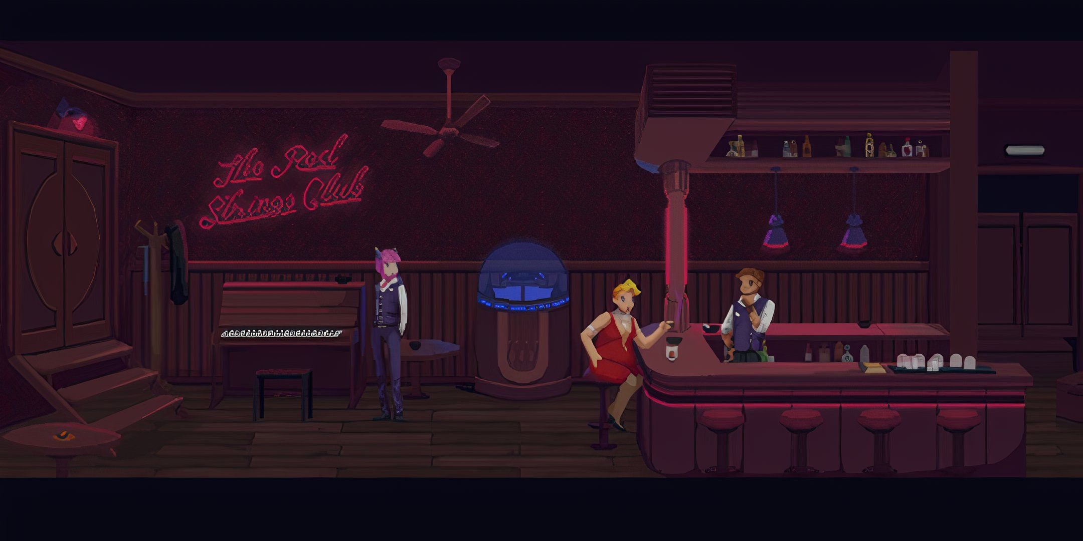 The interor of the The Red Strings Club.