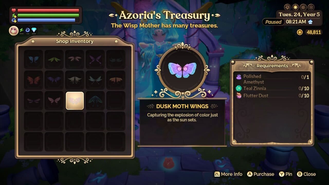 the wisp mother's shop selling new wings in fae farm