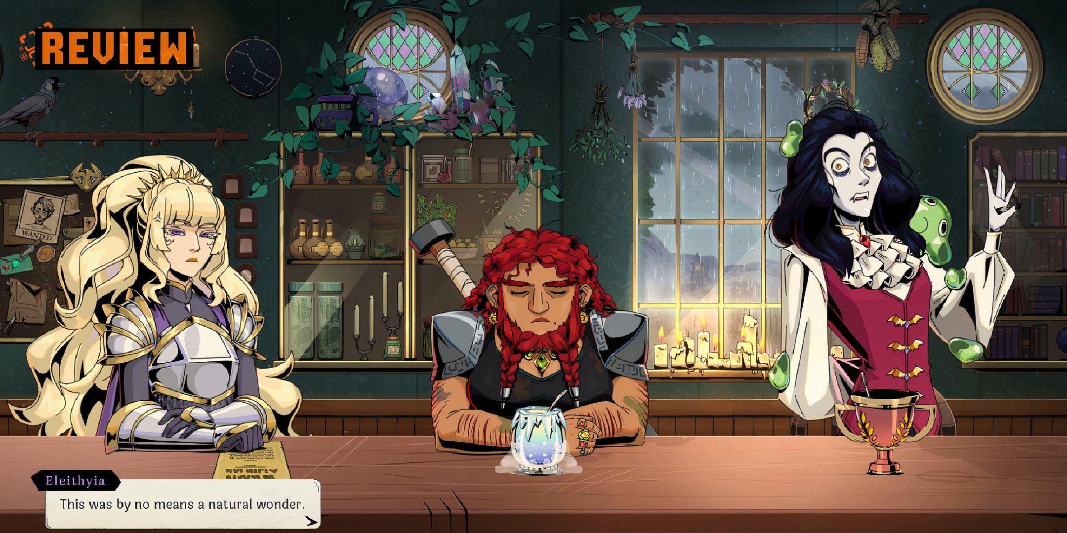 three adventurers sitting at the bar in tavern talk