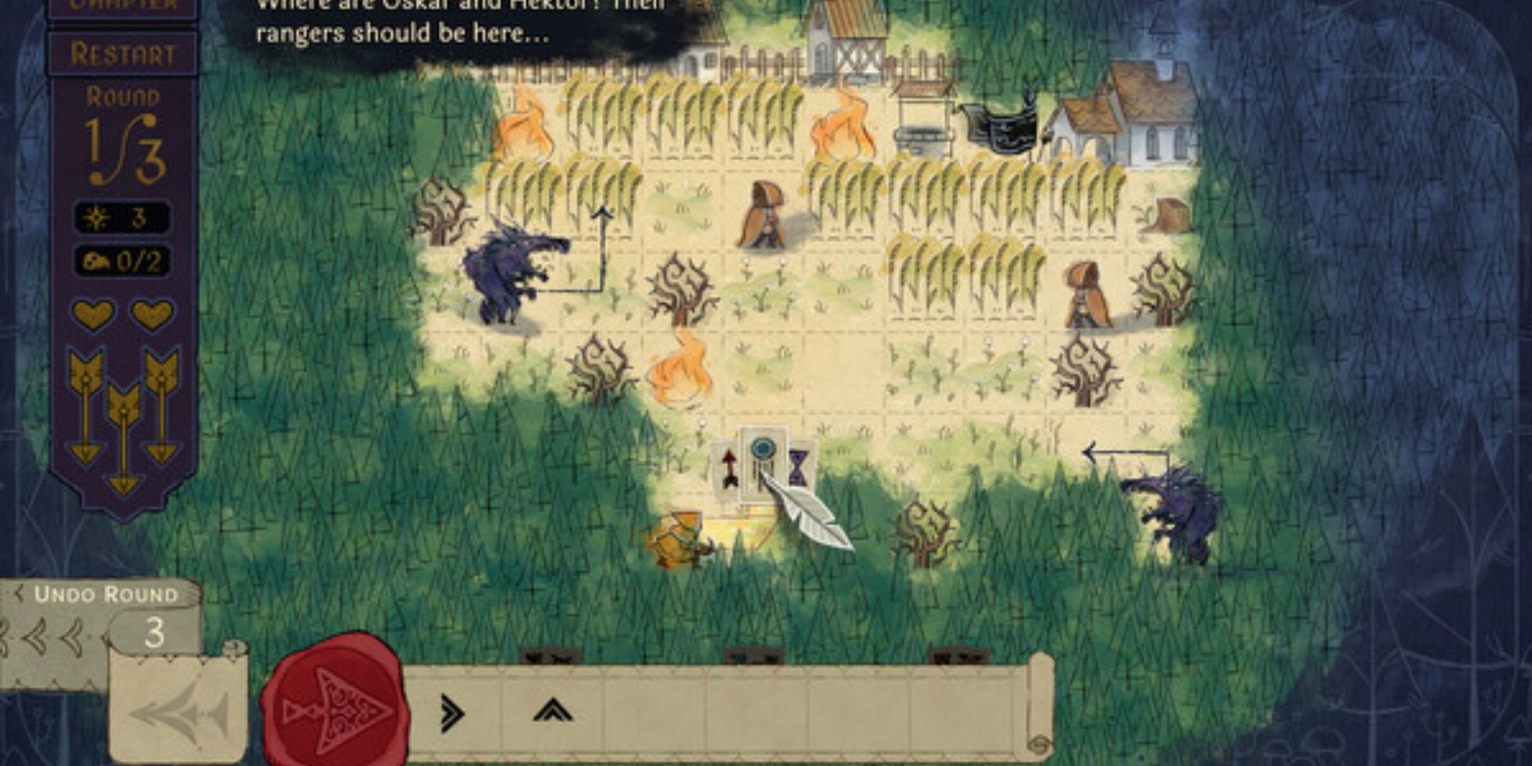 Two wolves andtwo villagers standing out in the open