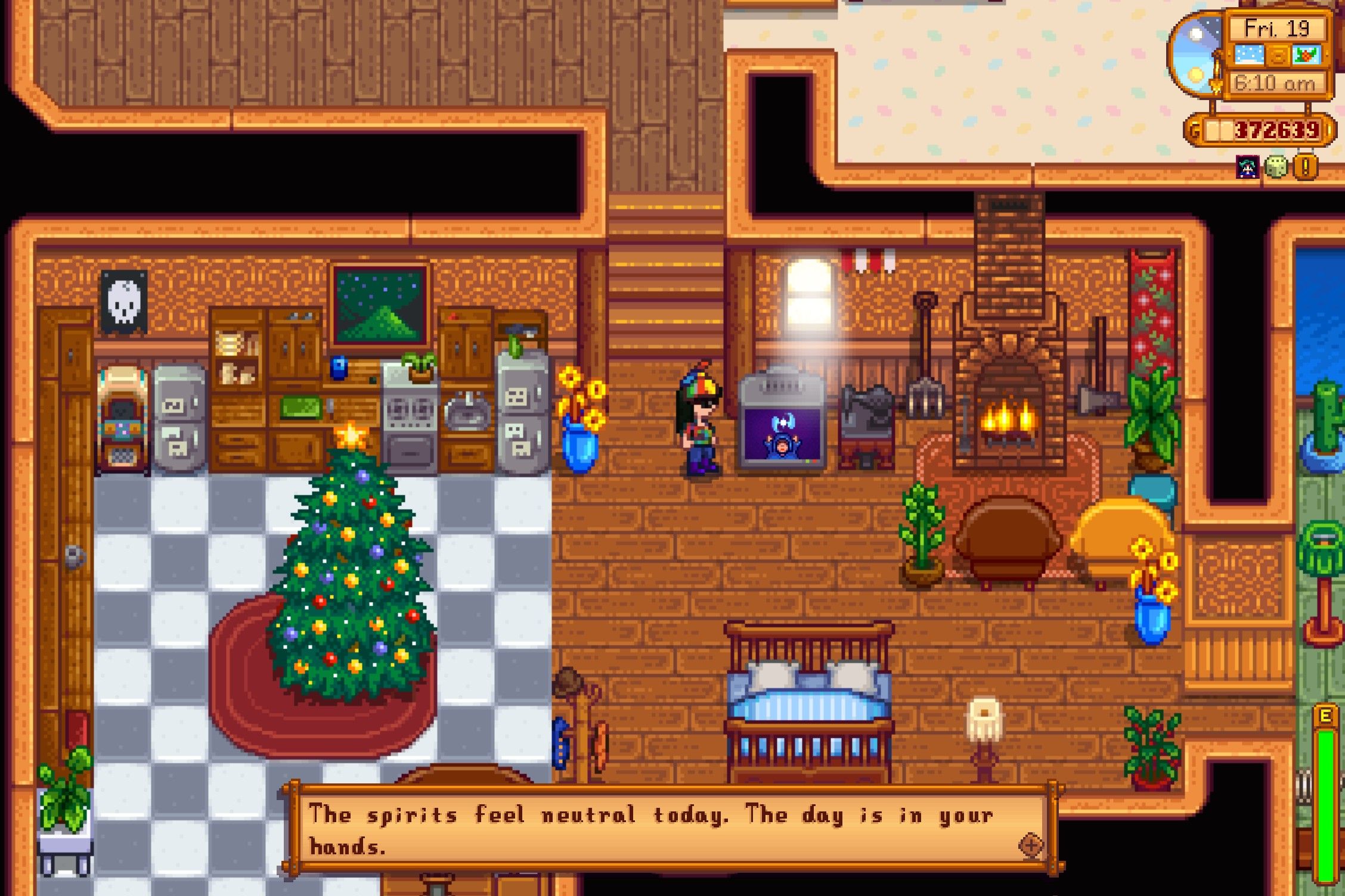 watching the fortune teller on tv to tell your luck in stardew valley